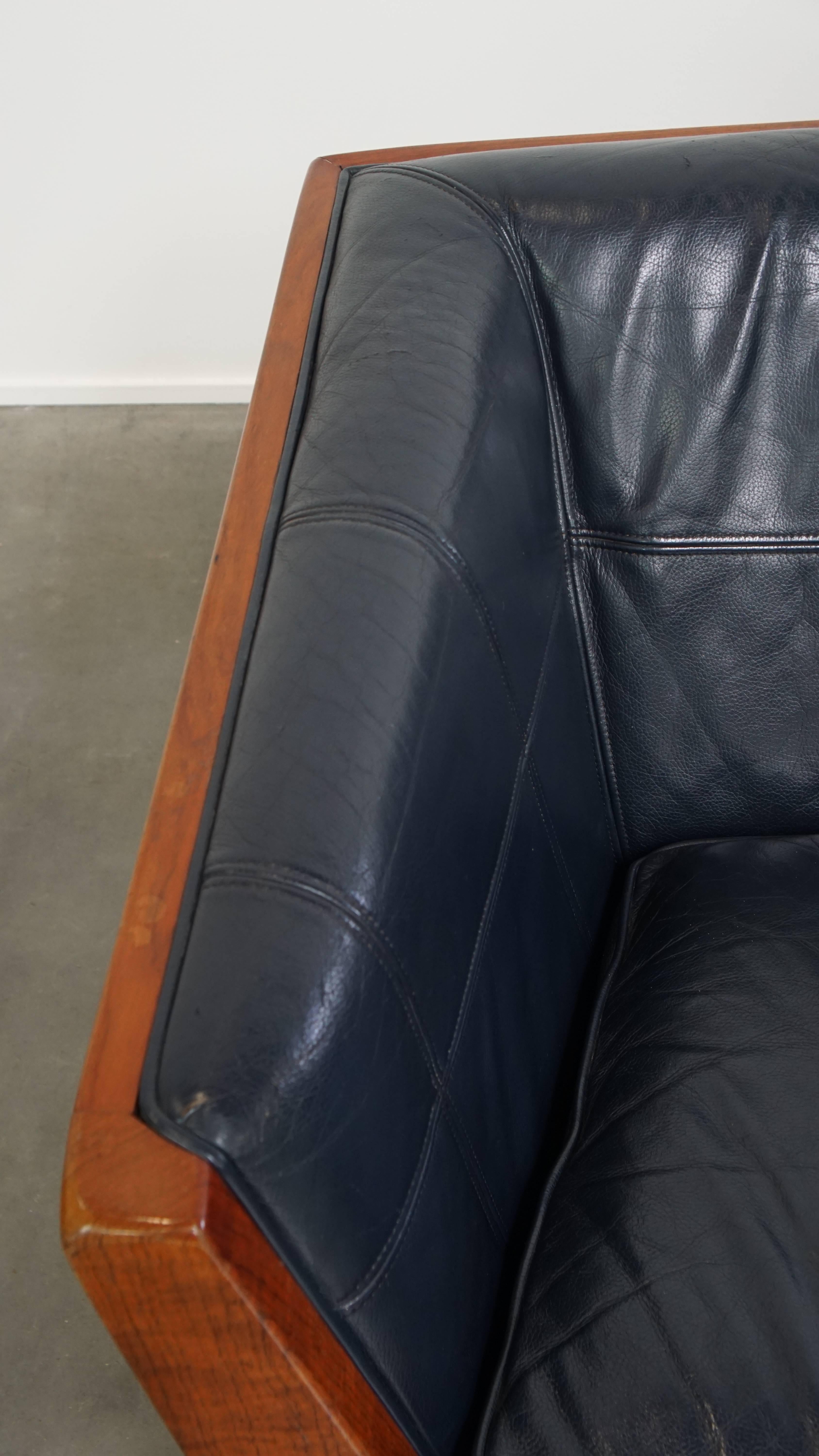 Set of 2.5-Seater Sofas with Dark Blue Cowhide Leather For Sale 2