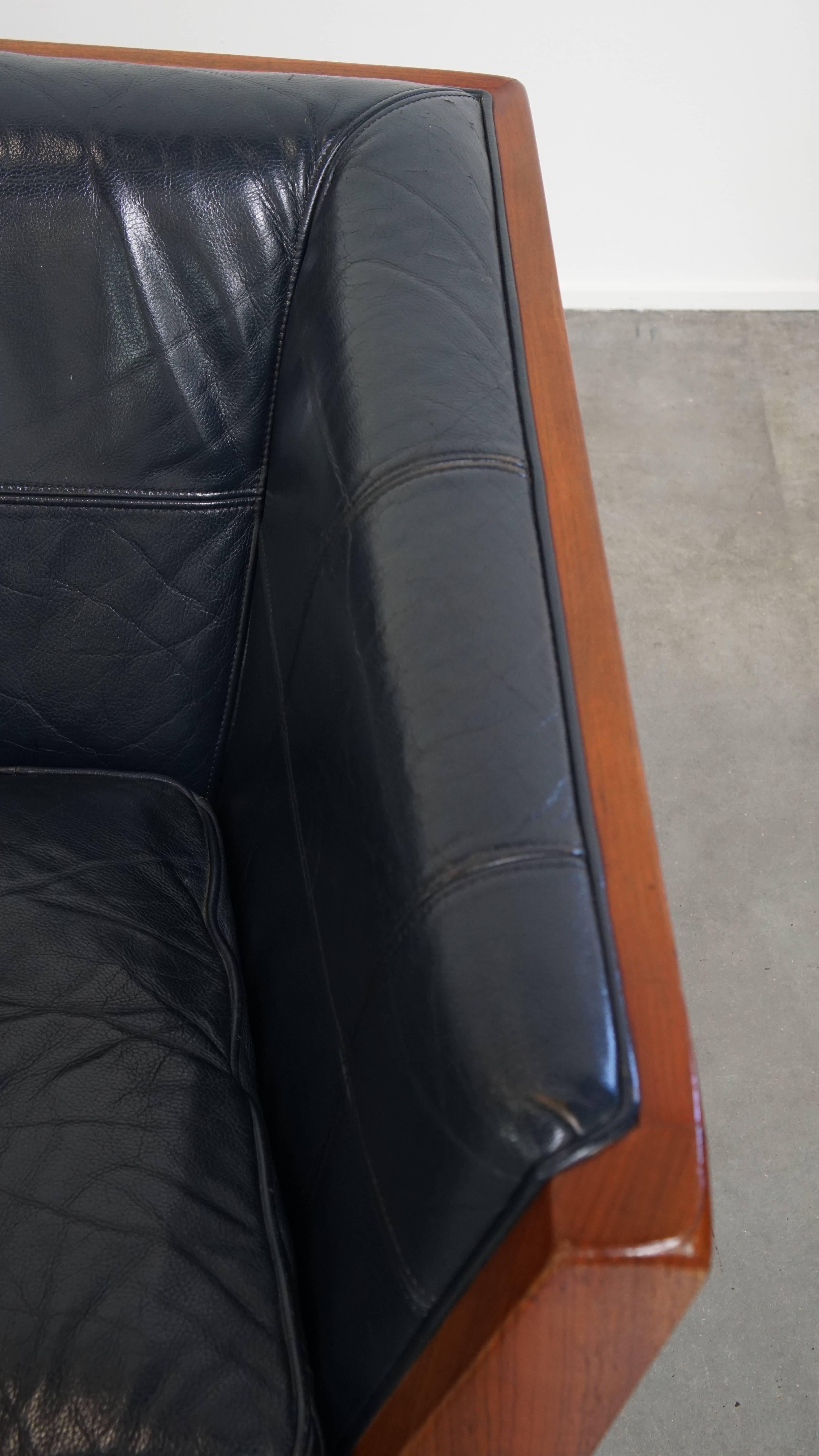 Set of 2.5-Seater Sofas with Dark Blue Cowhide Leather For Sale 3