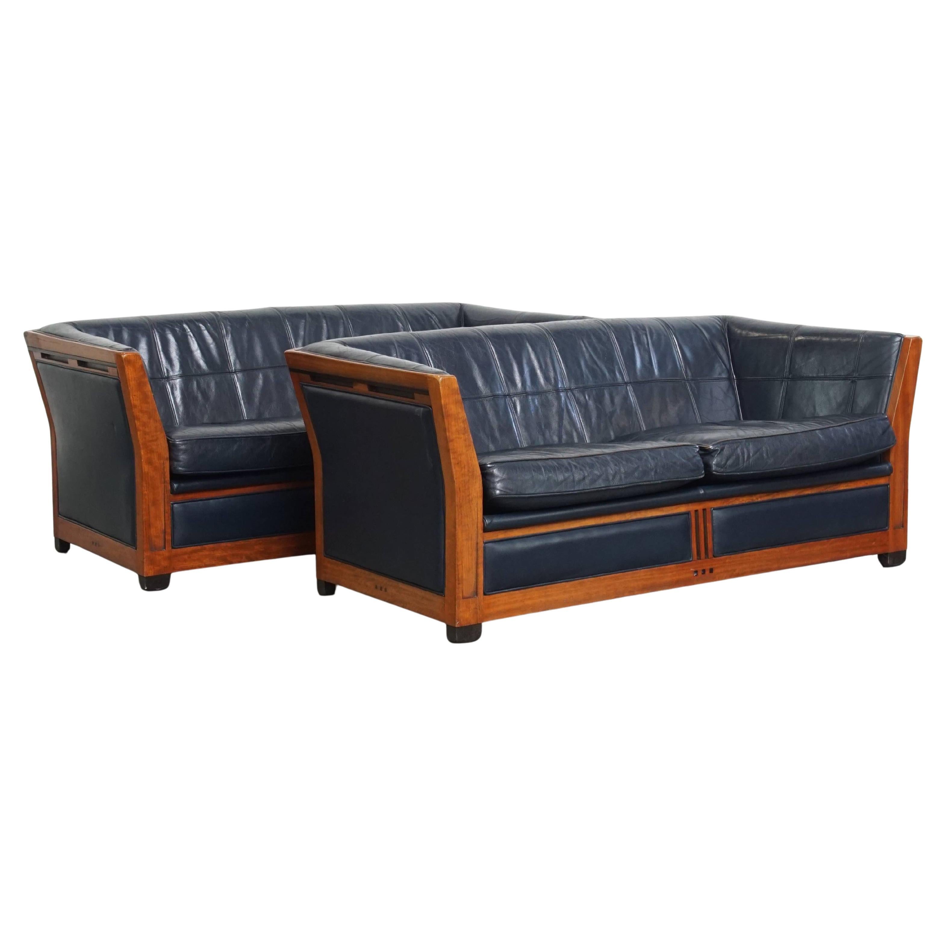 Set of 2.5-Seater Sofas with Dark Blue Cowhide Leather