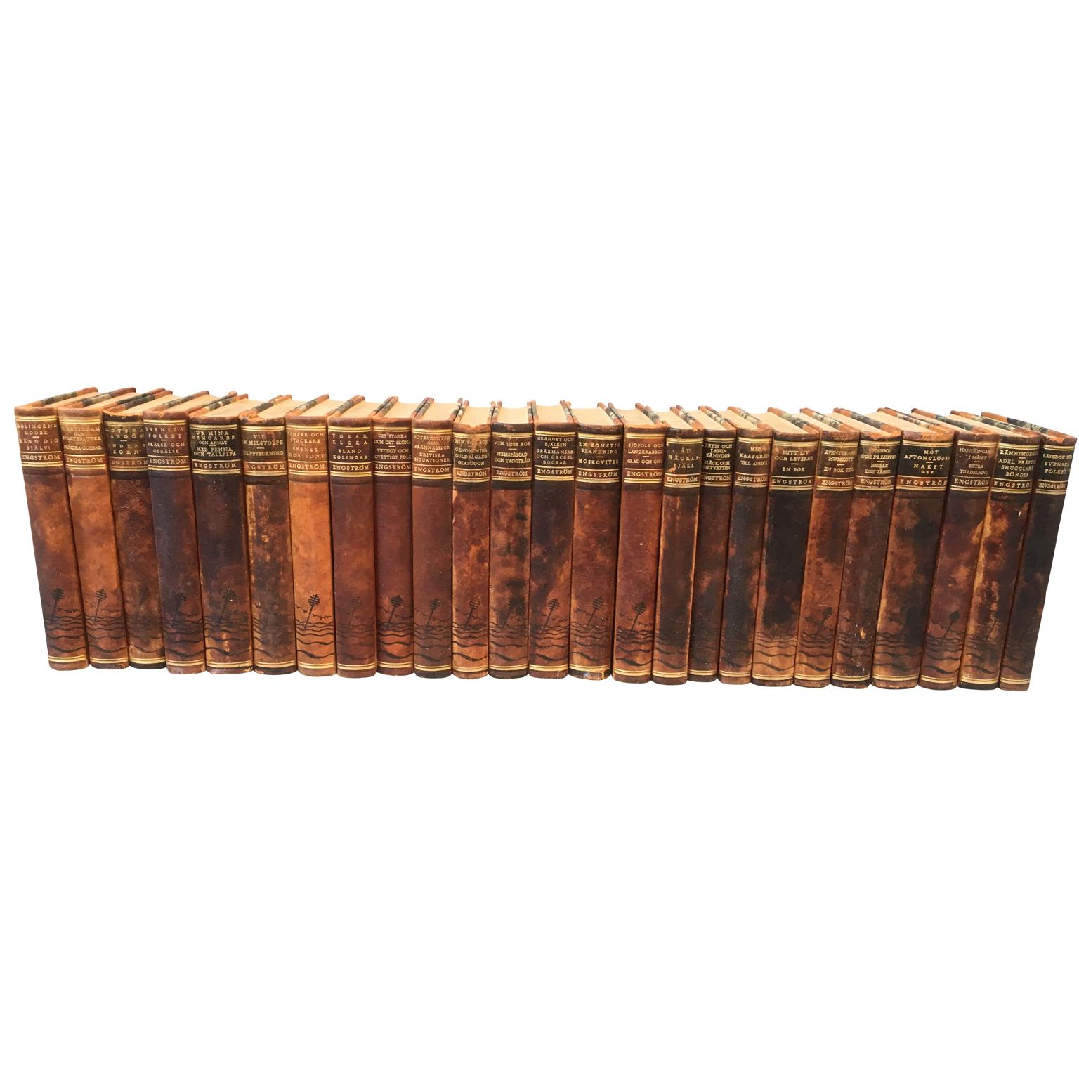 Set of 25 Swedish Leather-Bound Library Books, 1948