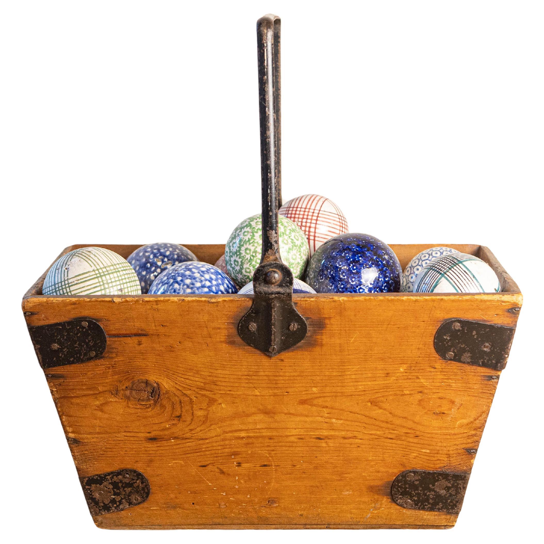 Set of 26 English Victorian Composite Croquet Balls with Varied Colorful Design