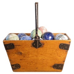 Set di 26 palline da croquet inglesi vittoriane in materiale composito con vari disegni colorati