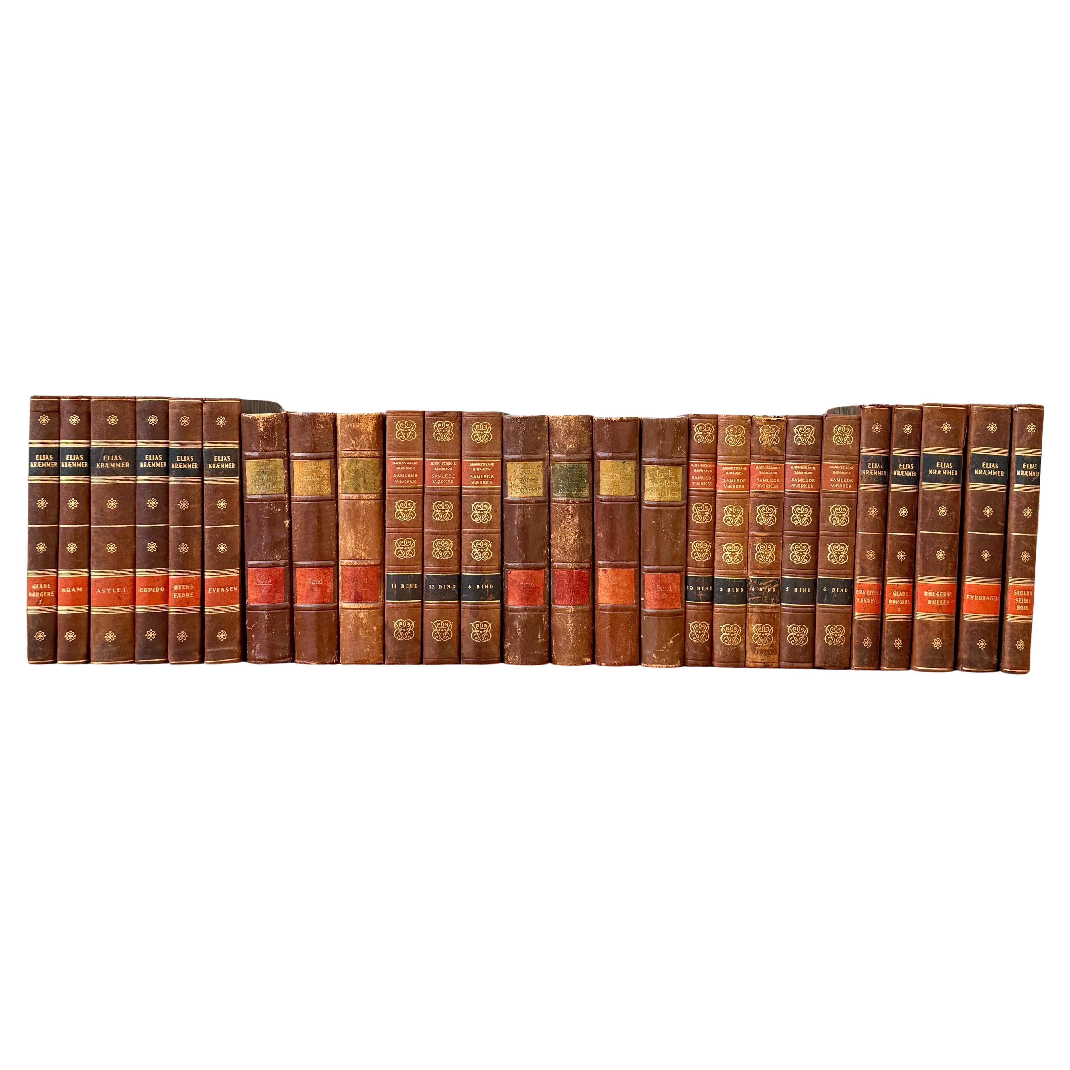 Set of 26 Swedish Leather-Bound Books From Early 20th Century