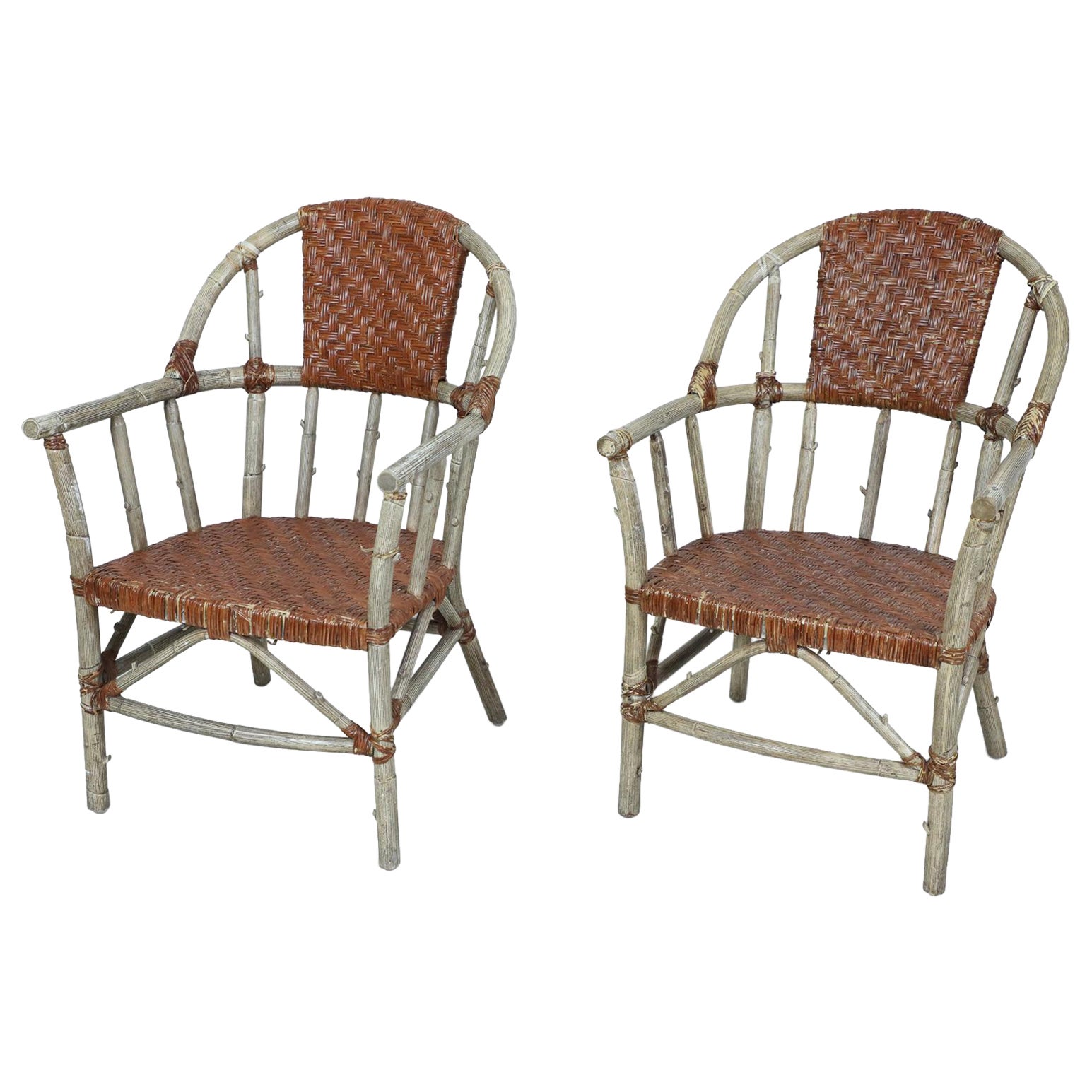 Set of 27 American Wicker and Birch Armchairs Chairs