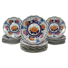 Set of 28 Antique English Ironstone Plates Signed "Hicks & Meigh" Circa 1860.