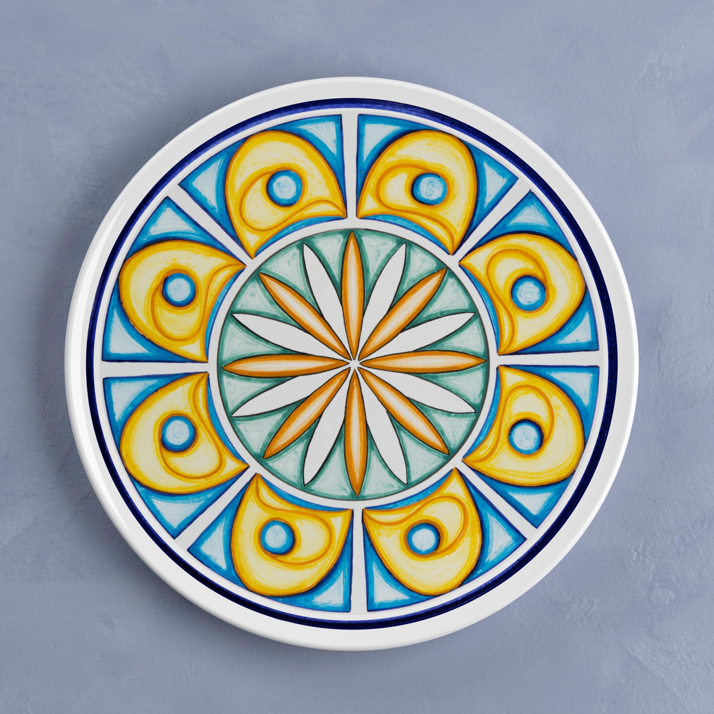 Set of 28 Sicilian Clay Hand-Painted Colapesce Dinner Plates, Made in Italy For Sale 2