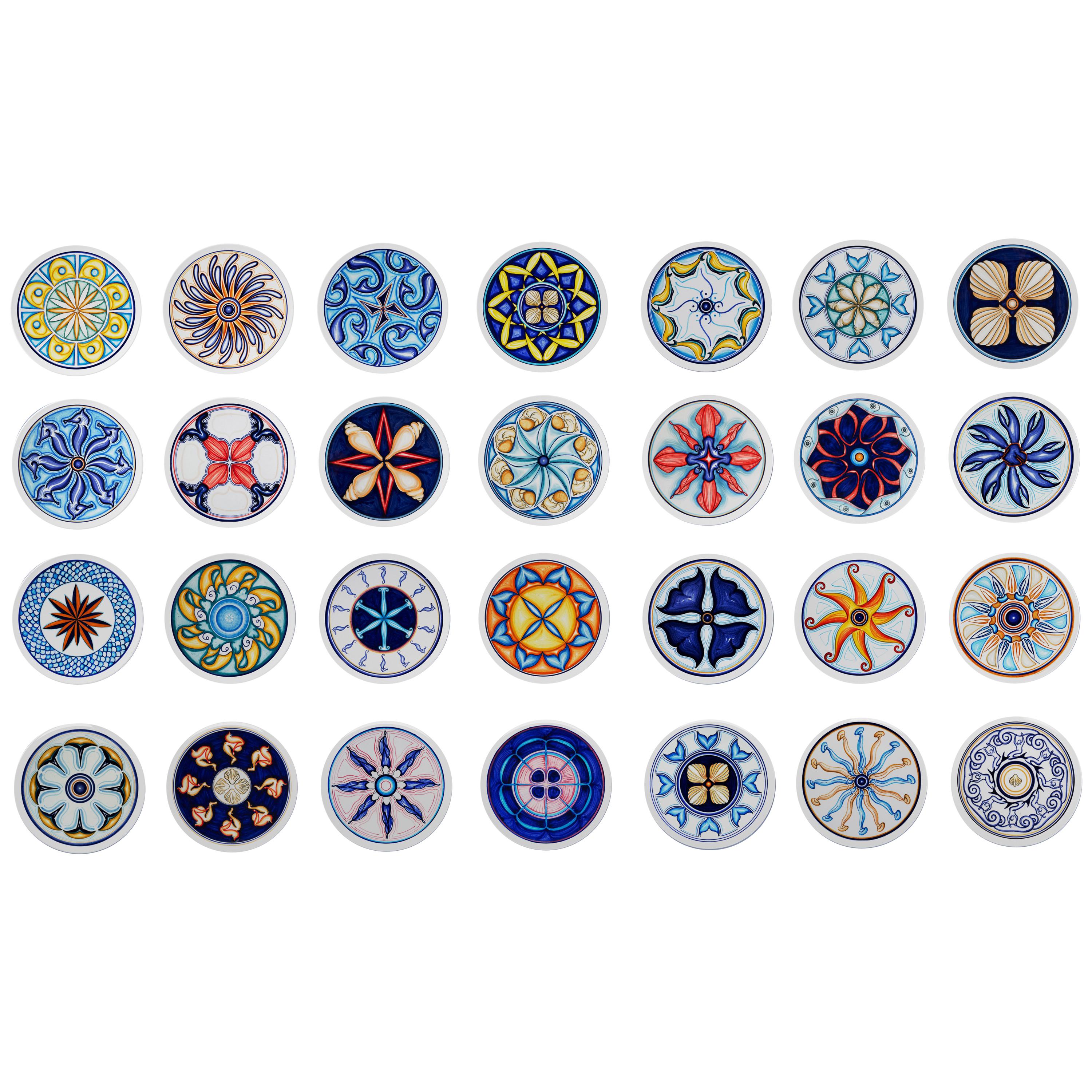 Set of 28 Sicilian Clay Hand-Painted Colapesce Dinner Plates, Made in Italy For Sale
