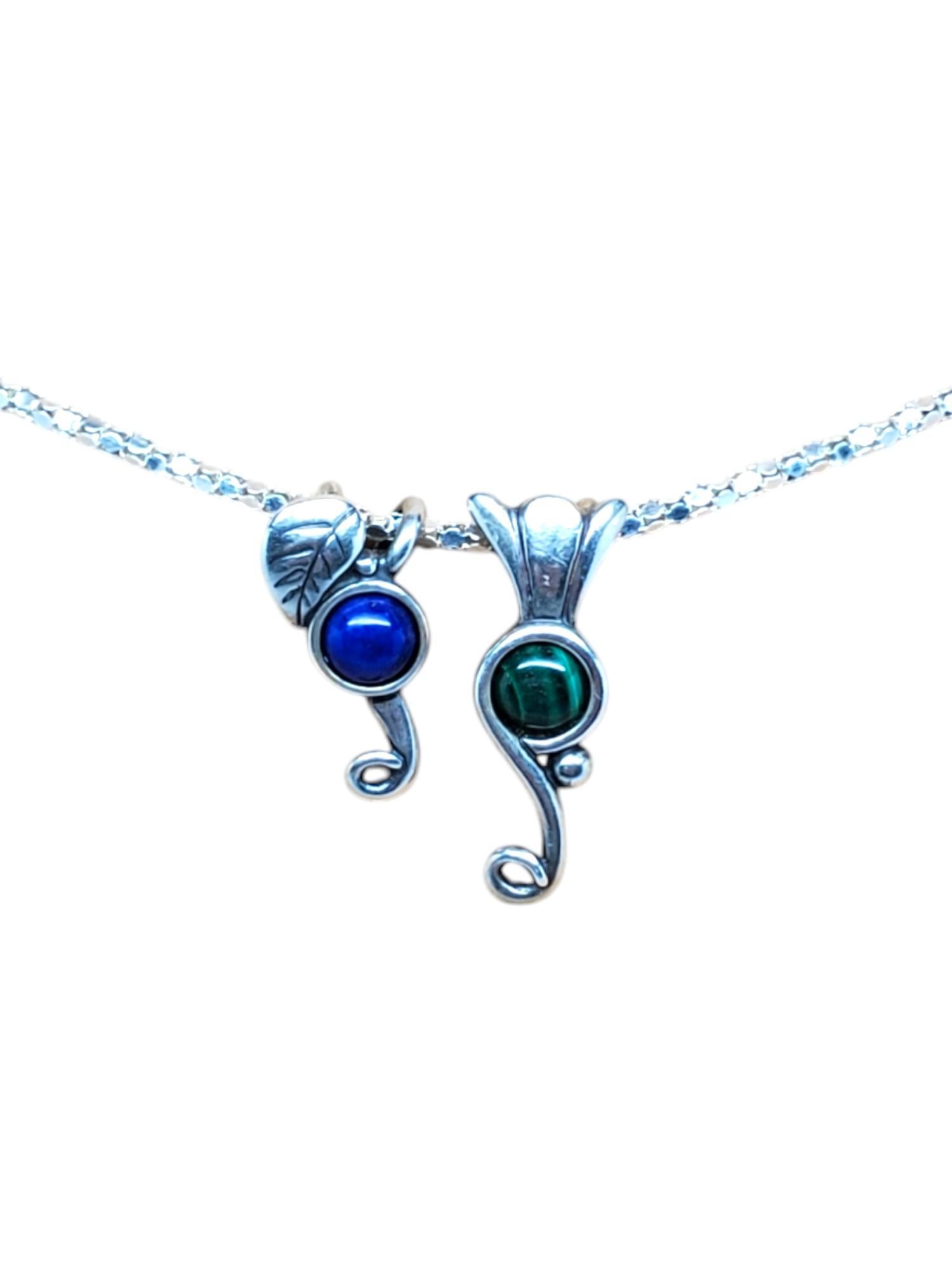 Set di 2Carolyn Pollack Ciondoli in argento sterling con lapislazzuli e malachite #19695 In condizioni buone in vendita a Washington Depot, CT