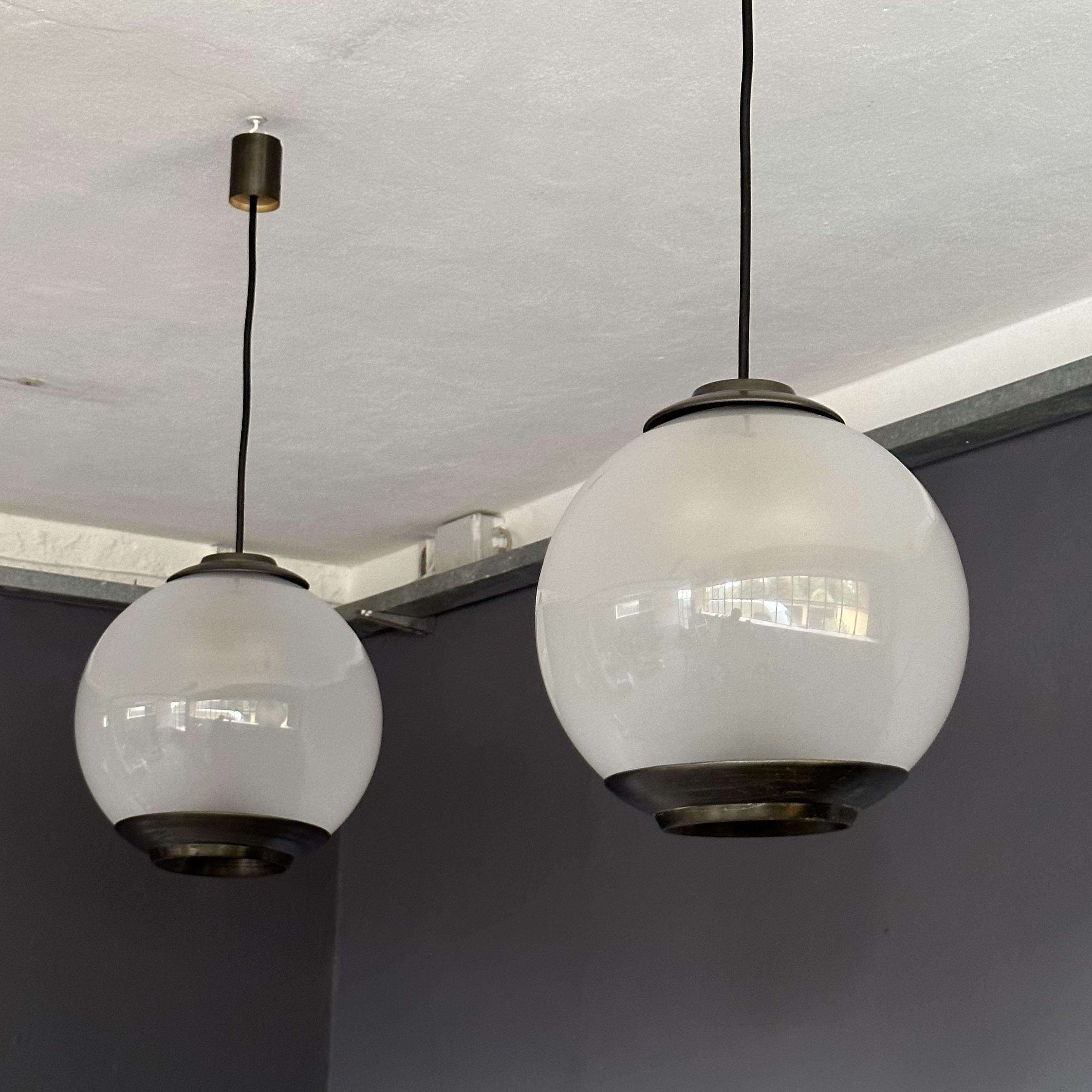 set of 2Chandeliers and Pendants 'Pallone' by Luigi Caccia Dominioni for Azucena In Good Condition For Sale In Milan, IT