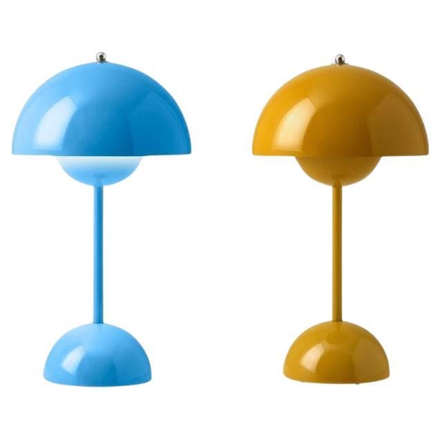 Set of 2Flowerpot Vp9 Portable Swim Blue/Mustard Table Lamp-Verner Panton for &T For Sale