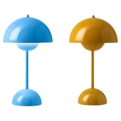 Set of 2Flowerpot Vp9 Portable Swim Blue/Mustard Table Lamp-Verner Panton for &T