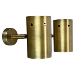 set of 2 minimalist Brass hole pattern "downlight" wall Light Spots, Italy 1970s