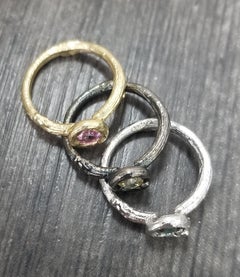 Set of 3 14k Gold Multicolored Sapphire Bark Stackable Rings