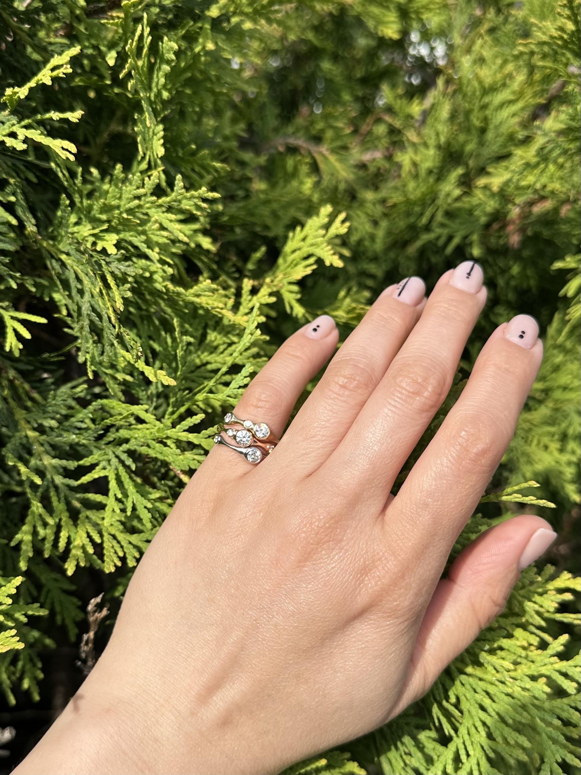 Set of 3 14k Tri Color Gold 1.08ctw Bezel Diamond Low Profile Stack Bands Rings For Sale 3