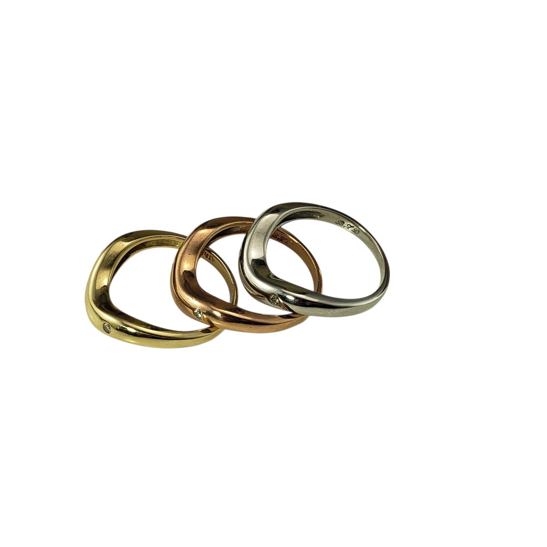 Brilliant Cut Set of 3 14K Tricolor and Diamond Stacking Rings Size 6.25 #22777 For Sale
