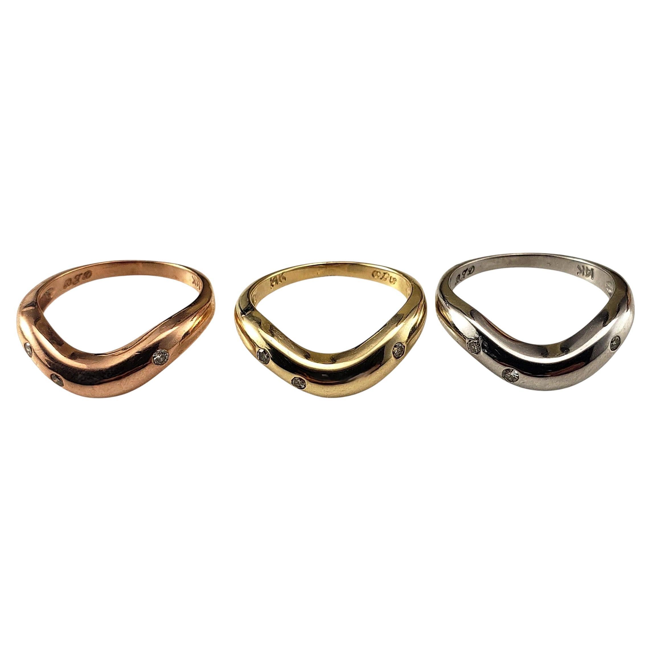 Set of 3 14K Tricolor and Diamond Stacking Rings Size 6.25 #22777 For Sale