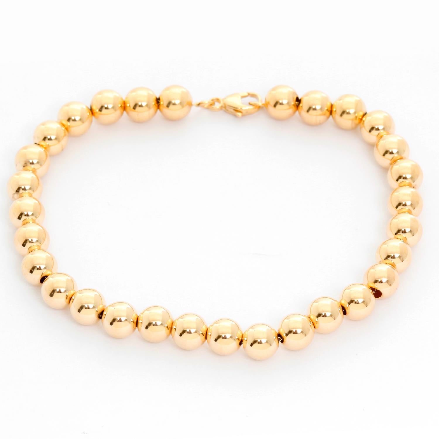 Women's or Men's Set of 3 14 Karat Yellow Gold Bead Ball Bracelet
