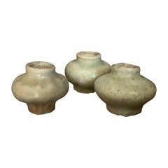 Set of 3 16th Century Sawankhalok Thai Celadon Miniature Vases