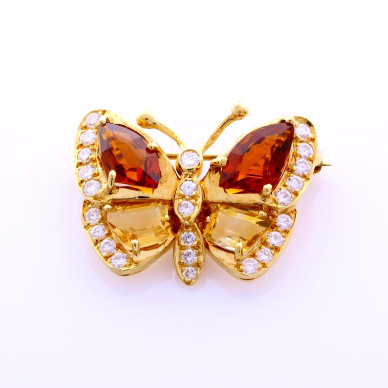 Set of 3 18 Karat Yellow Gold Genuine Color Stone Diamond Butterfly