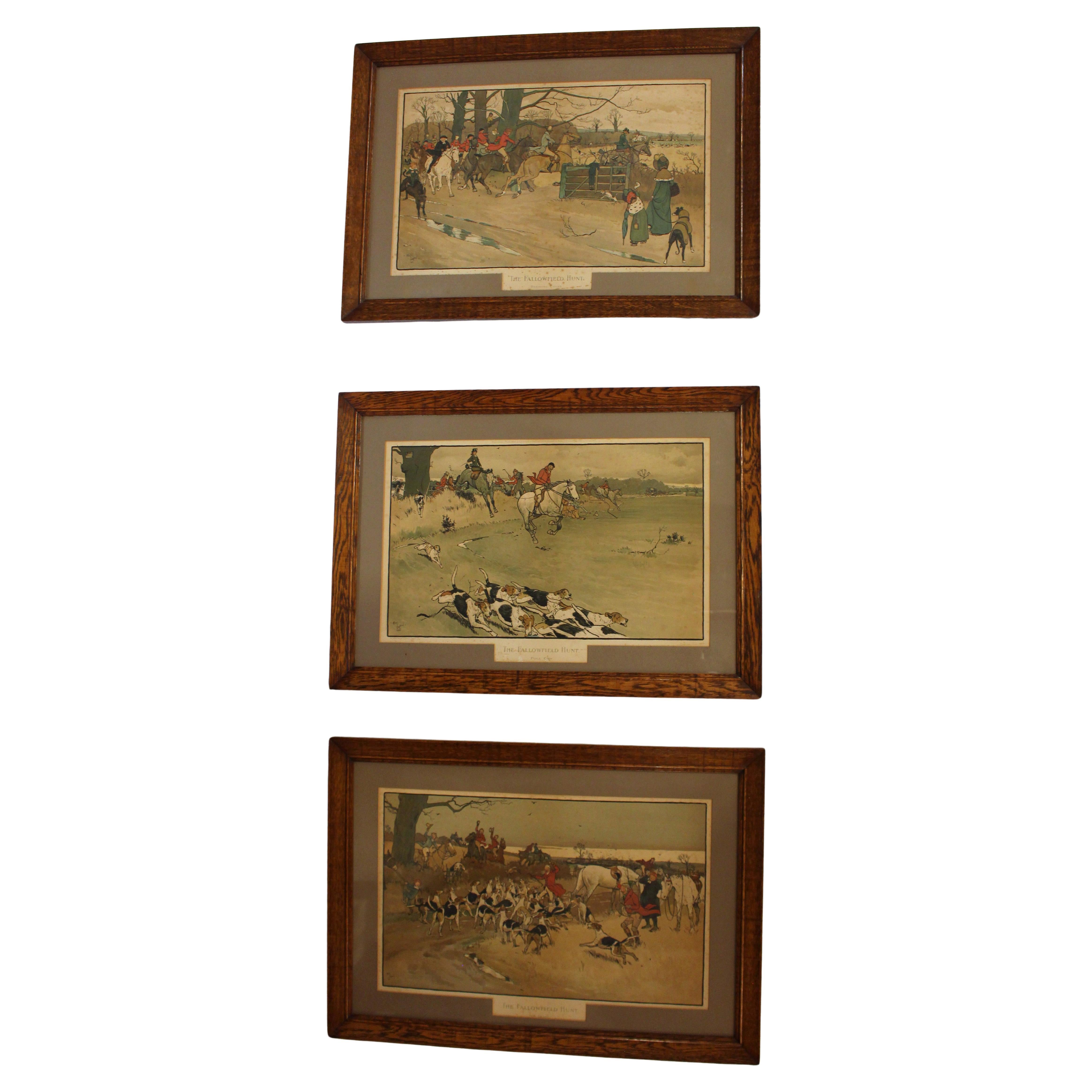 Set of 3 1900 English Prints, "The Fallowfield Hunt" by Cecil Aldin im Angebot