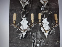 Set of 3 1920's French Art Deco Bevelled & Cut Crystal Mirror Back Wall Sconces