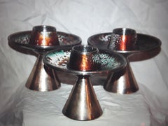Set of 3 1930's Modern Signed&Stamped Maison Bagues Enamelled Candlesticks