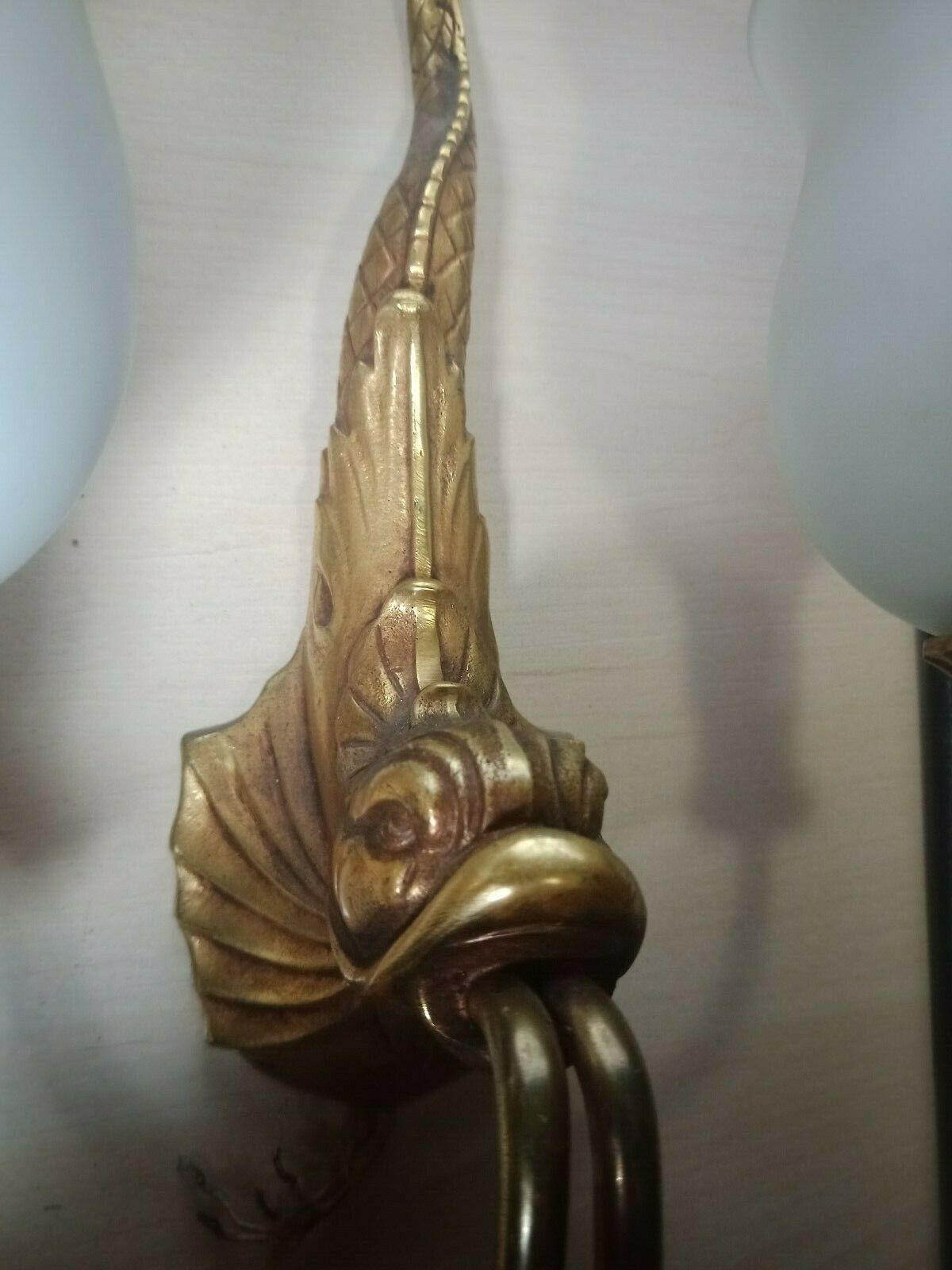 Set of 3 1940's French Neoclassical style Gilt Bronze Fish/ Dolphon Wall Sconces For Sale 7