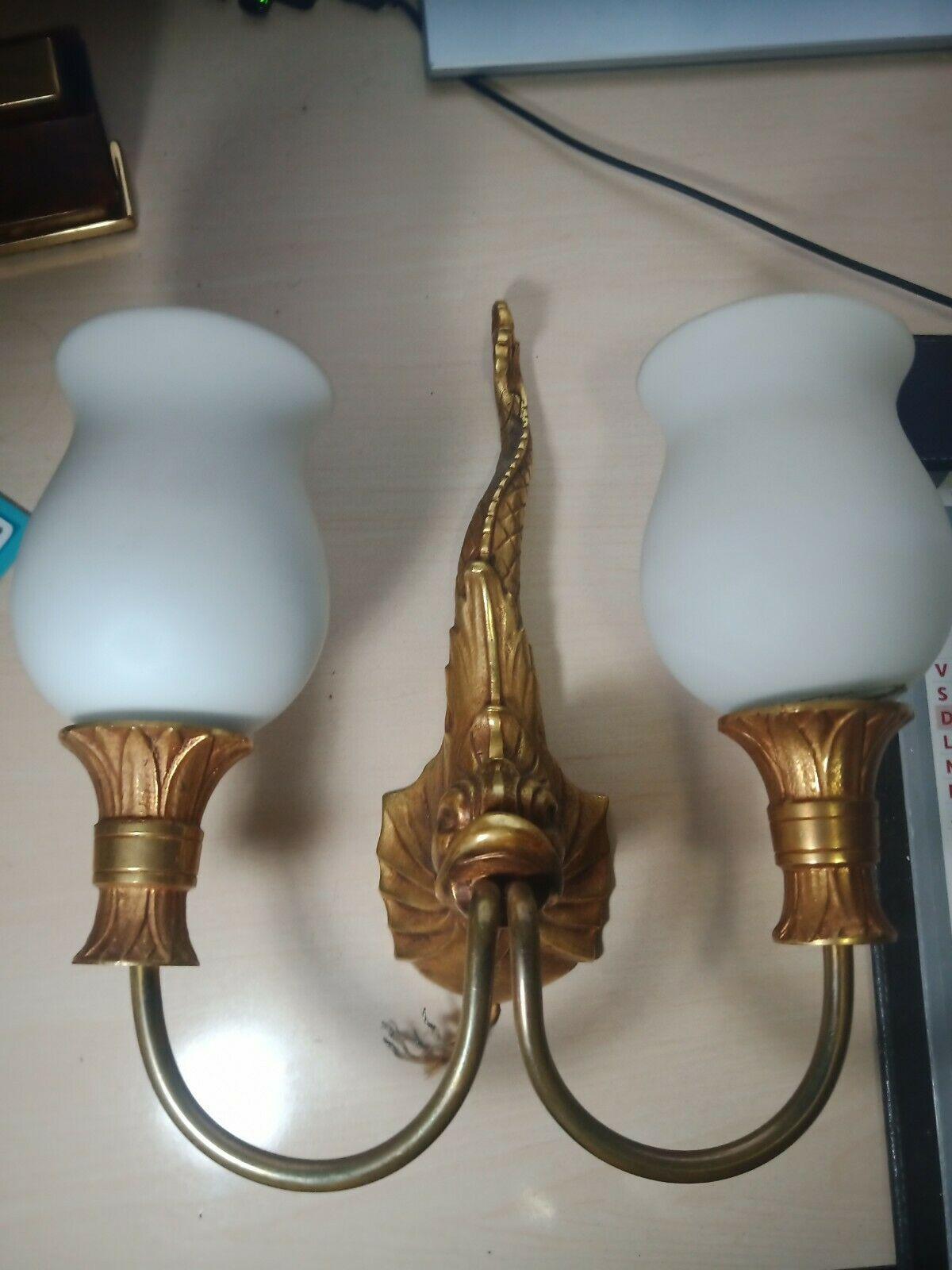 Mathed SET of 3. French Neoclassical style Gilt Bronze Dolphin/ Fish/ Sea Creature / Koi Wall Sconces with Original Opaline Glass Shades. I found these in the Montmarte section of Paris.