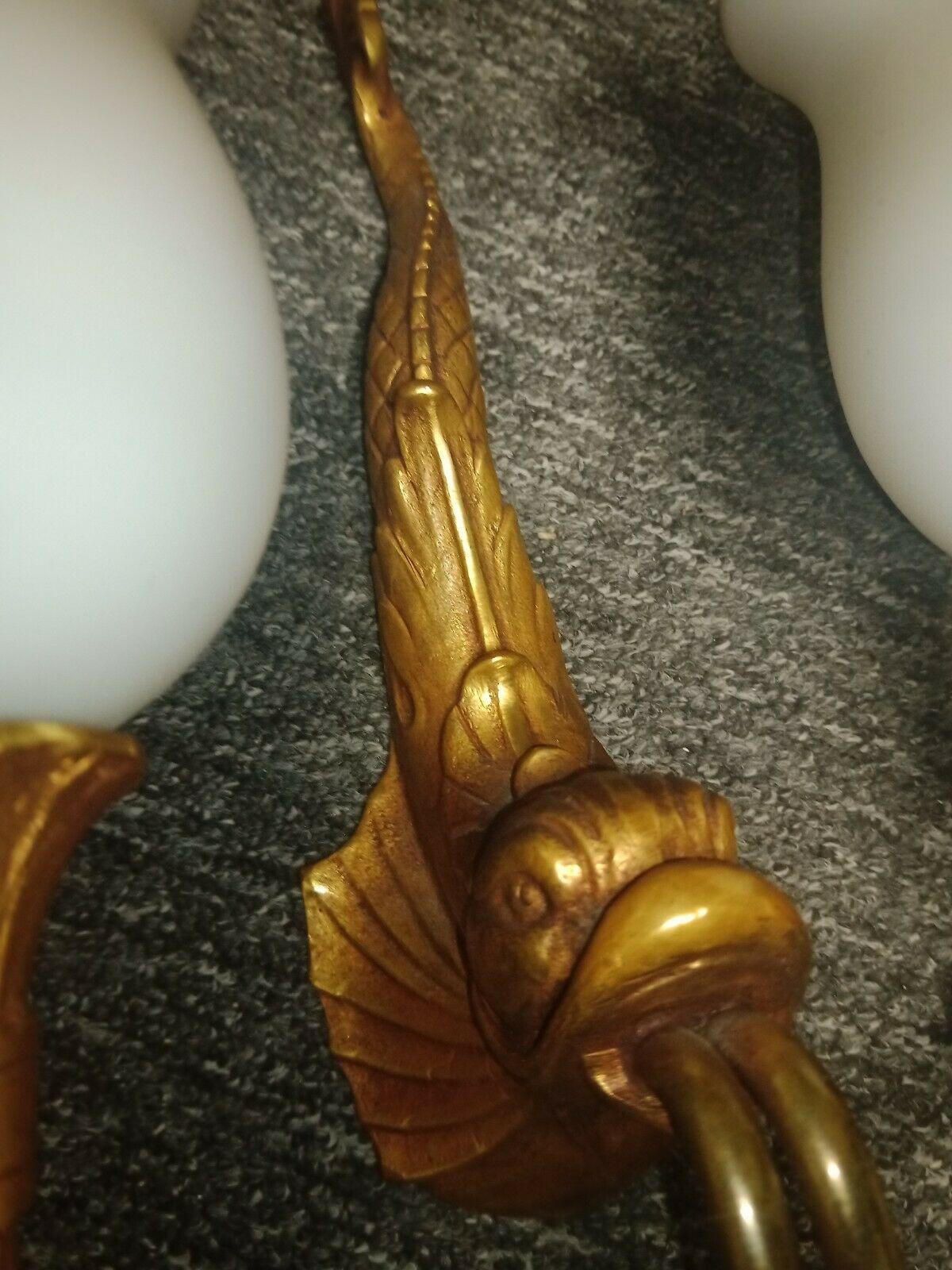 Mid-20th Century Set of 3 1940's French Neoclassical style Gilt Bronze Fish/ Dolphon Wall Sconces For Sale