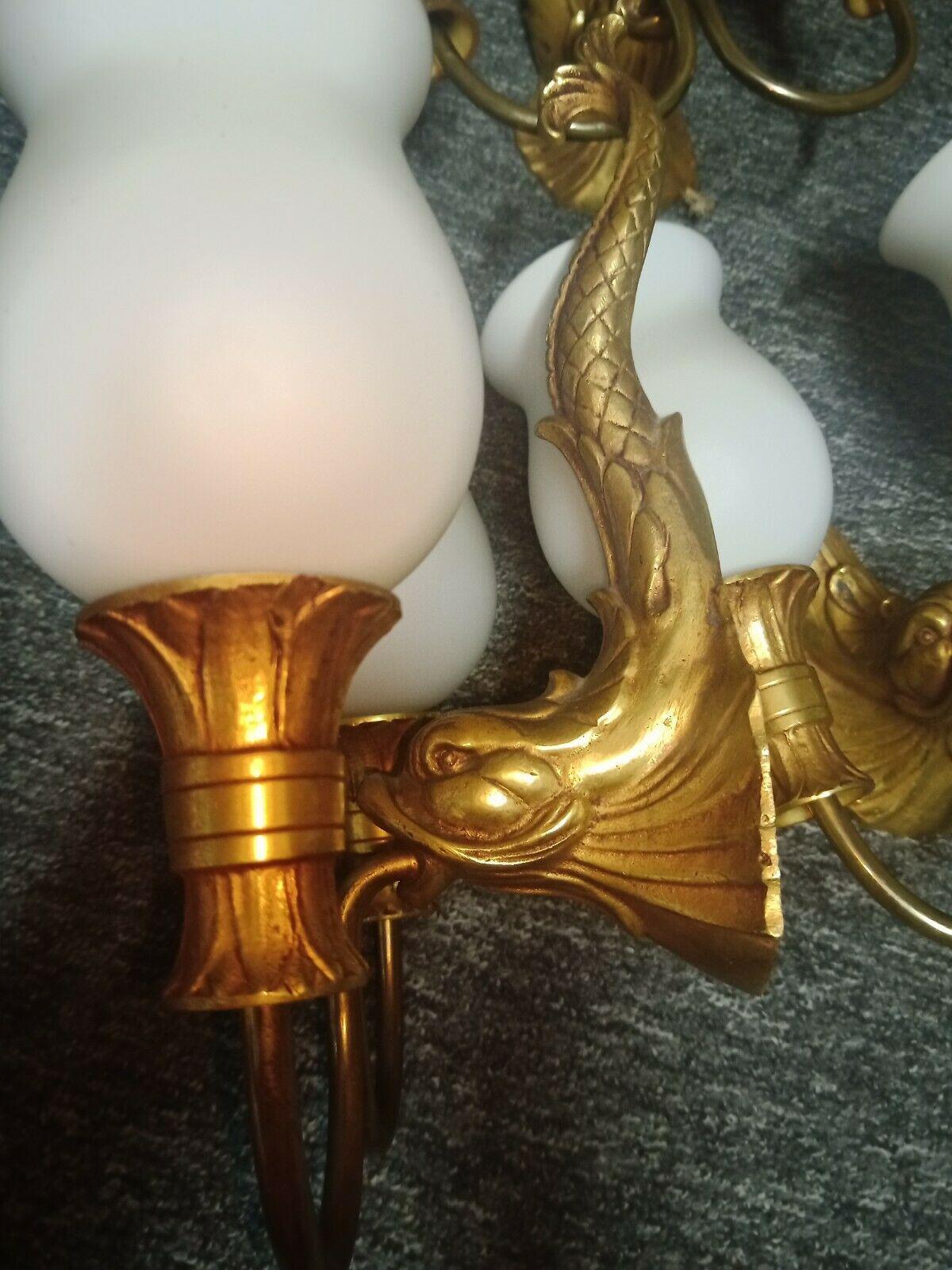 Set of 3 1940's French Neoclassical style Gilt Bronze Fish/ Dolphon Wall Sconces For Sale 3