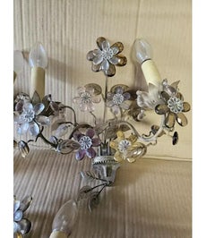 Set of 3 1940's French Regency Amethyst Cut Crystal Floral Bouquet Wall Sconces