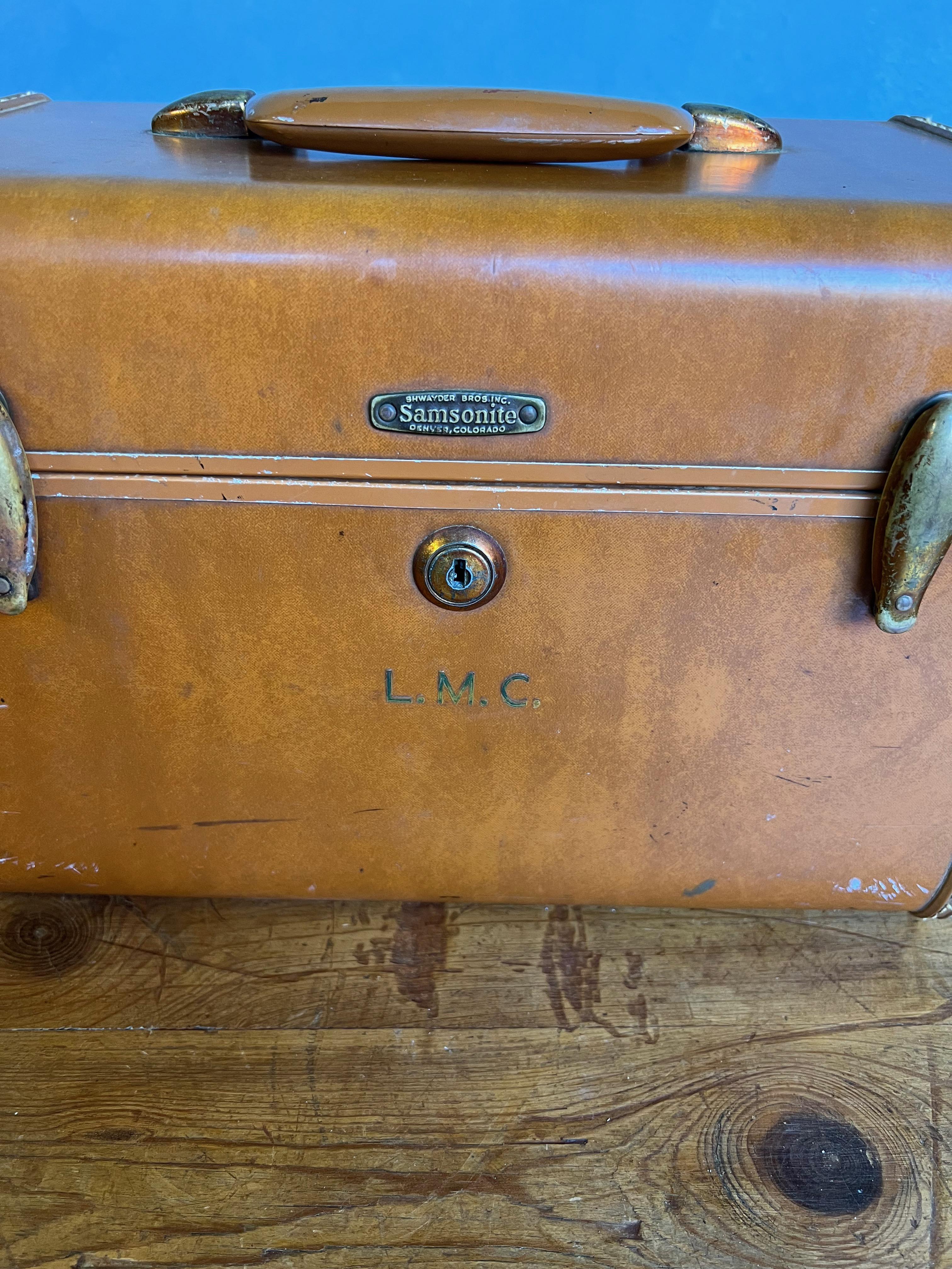 Set of 3 1940's Samsonite Hard Shell Leather Suitcases 2