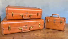 Set of 3 1940's Samsonite Hard Shell Leather Suitcases