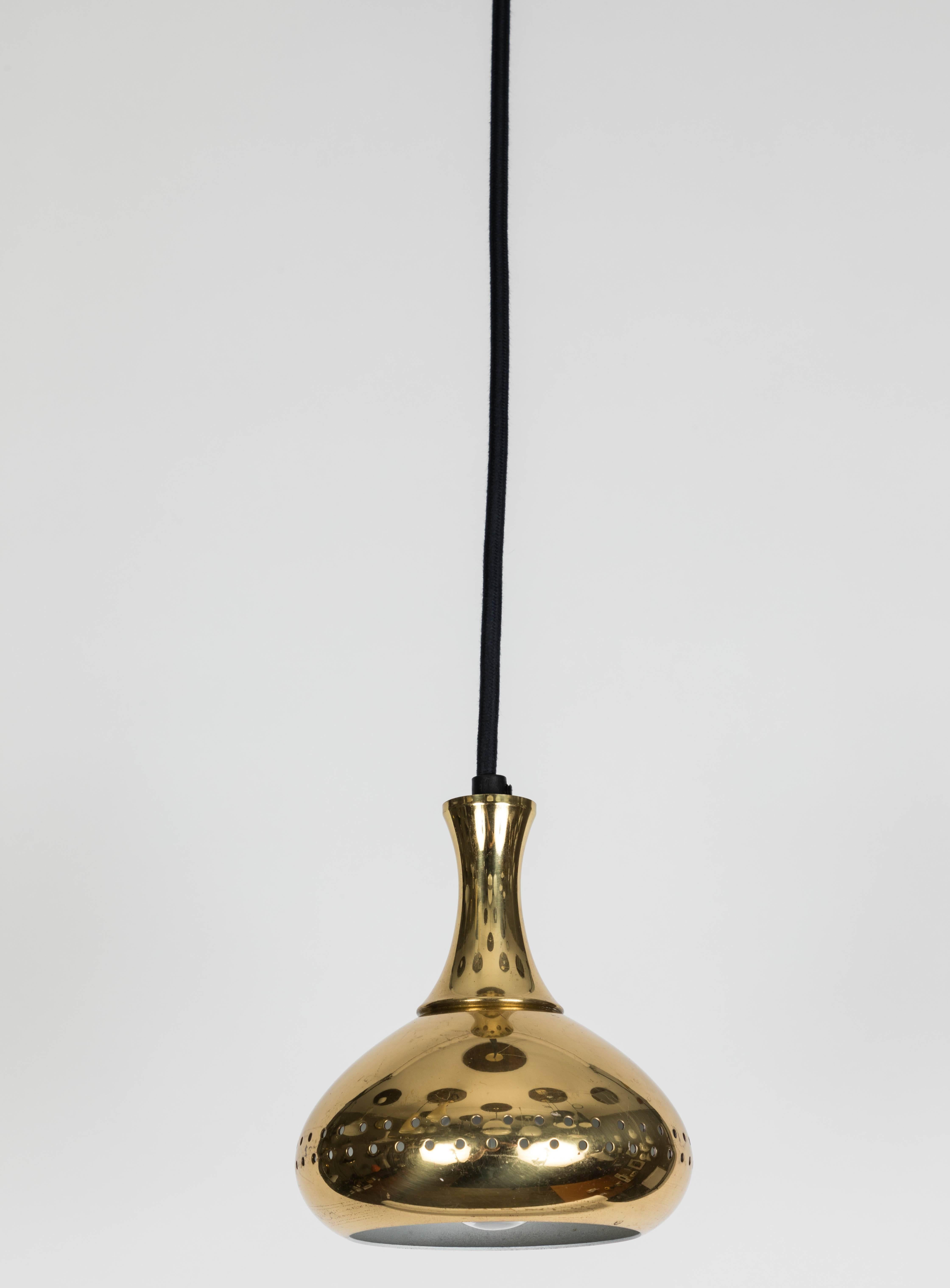 Set of 3 1950s Hans-Agne Jakobsson Perforated Brass Pendants for Markaryd 2