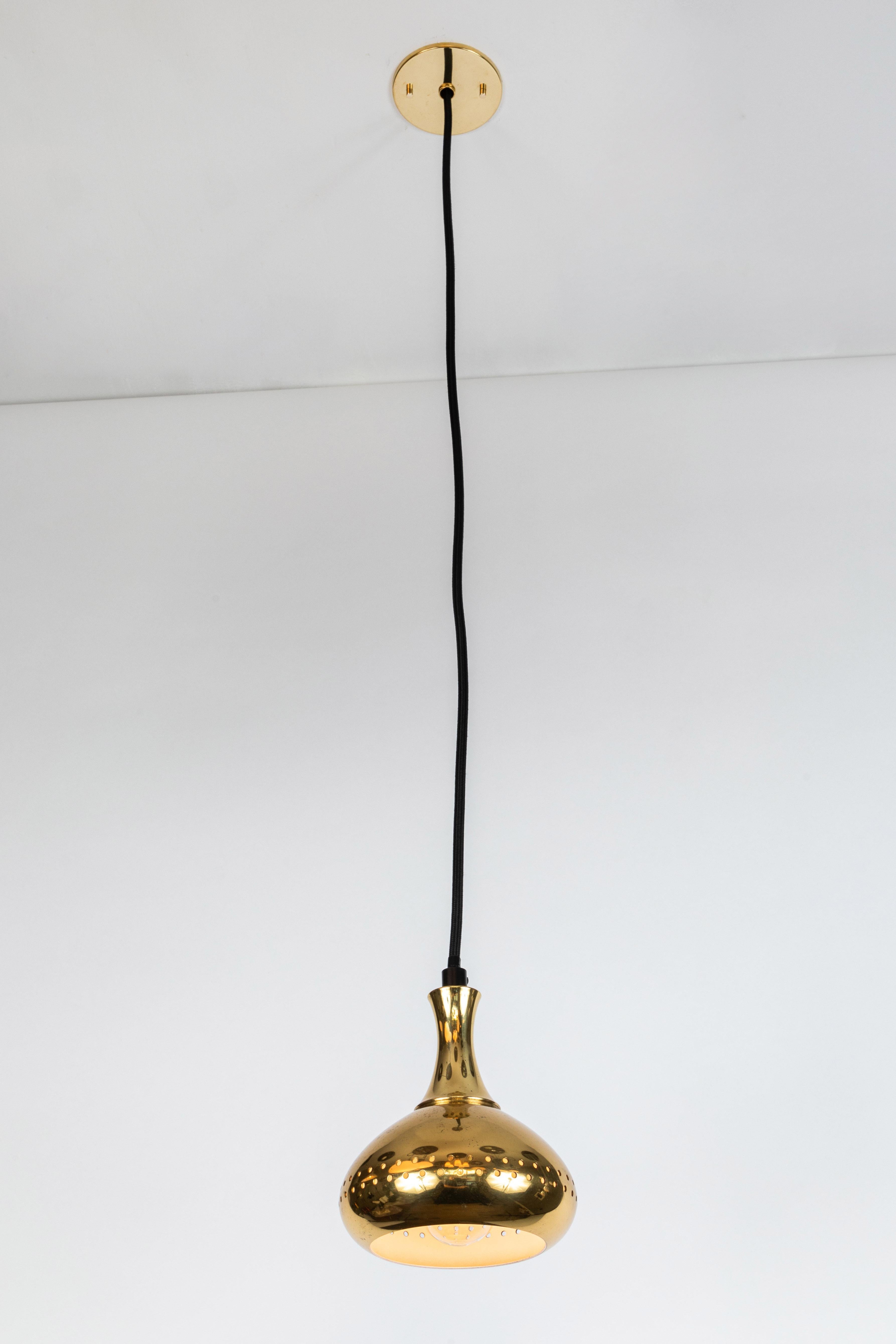 Set of 3 1950s Hans-Agne Jakobsson Perforated Brass Pendants for Markaryd 3