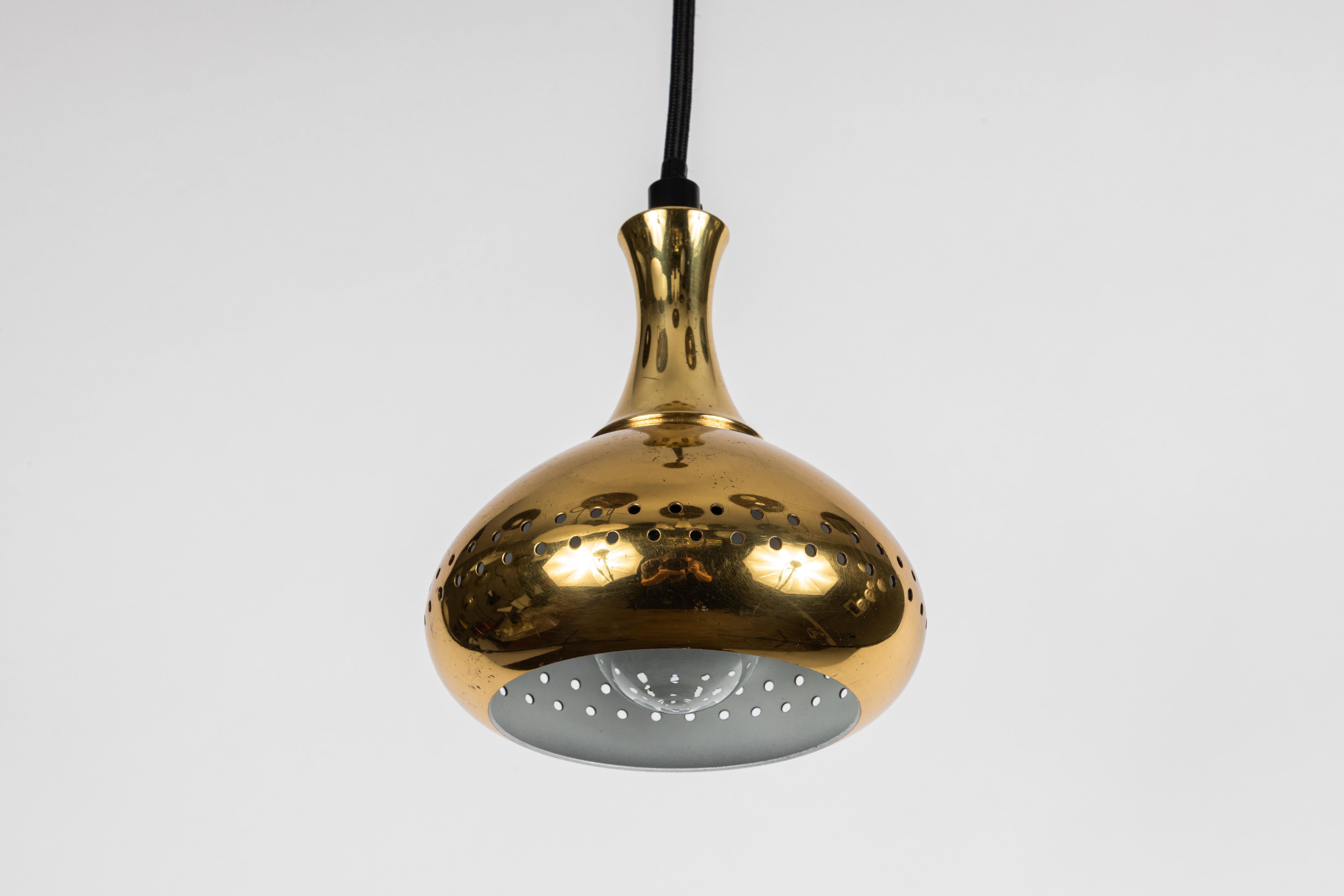 Set of 3 1950s Hans-Agne Jakobsson Perforated Brass Pendants for Markaryd 4