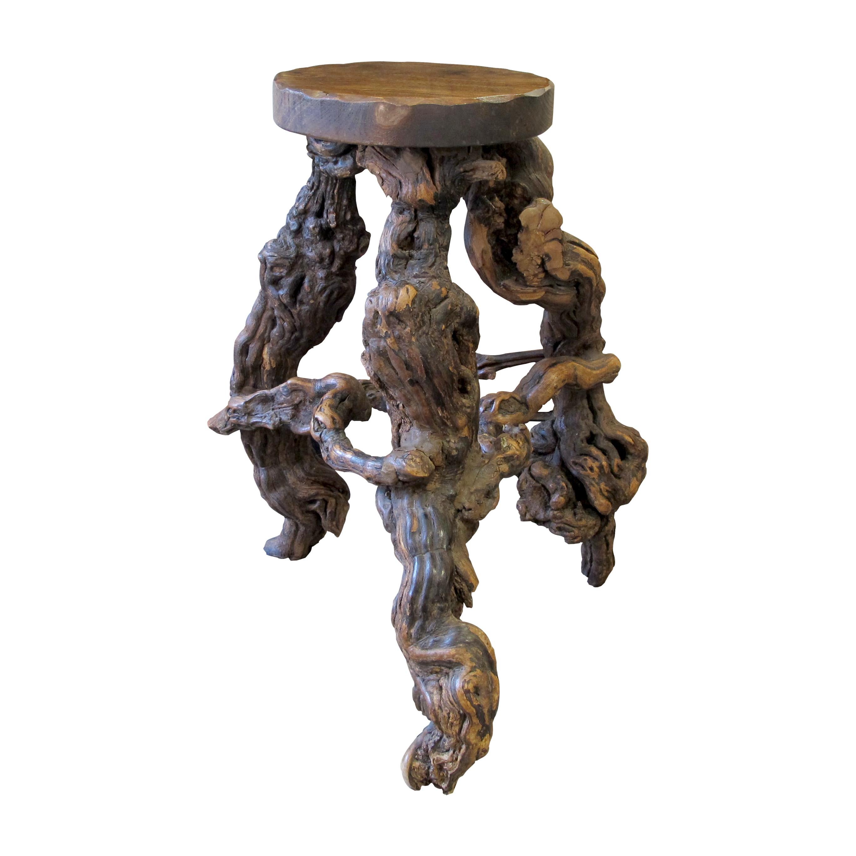 Hand-Crafted Set of 3 1950s Mid-Century French Twisted Grapevine Roots Handcrafted Bar Stools