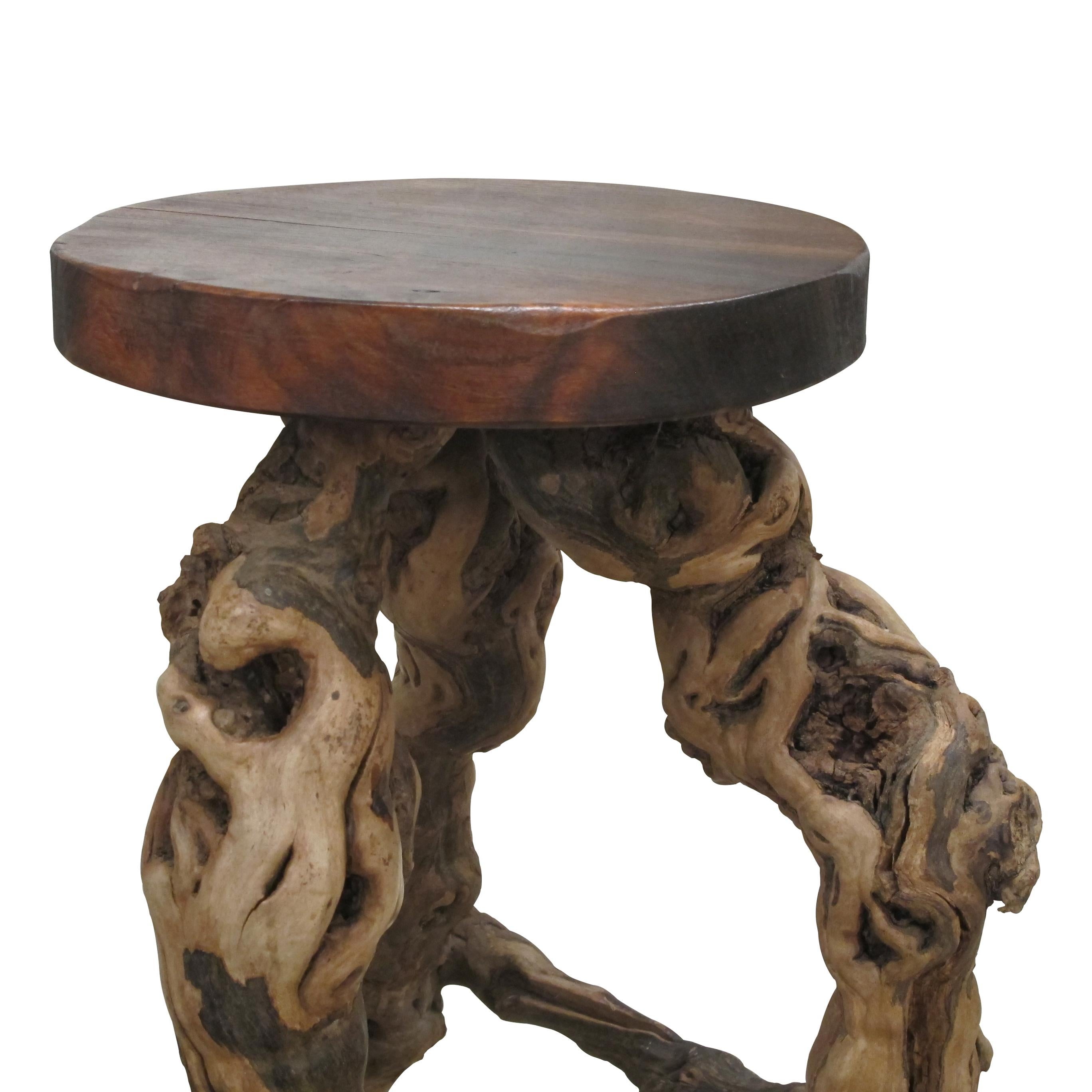 Mid-20th Century Set of 3 1950s Mid Century French Twisted Handcrafted Grapevine Root Bar Stools