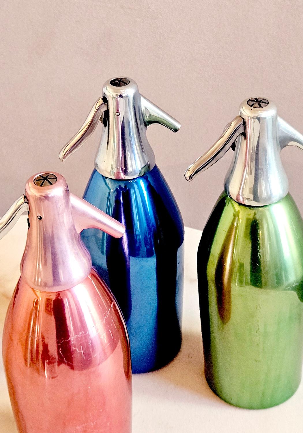 Mid-20th Century Set of 3 1955 Blue, Pink & Green Italian Metal Soda Fountains For Sale