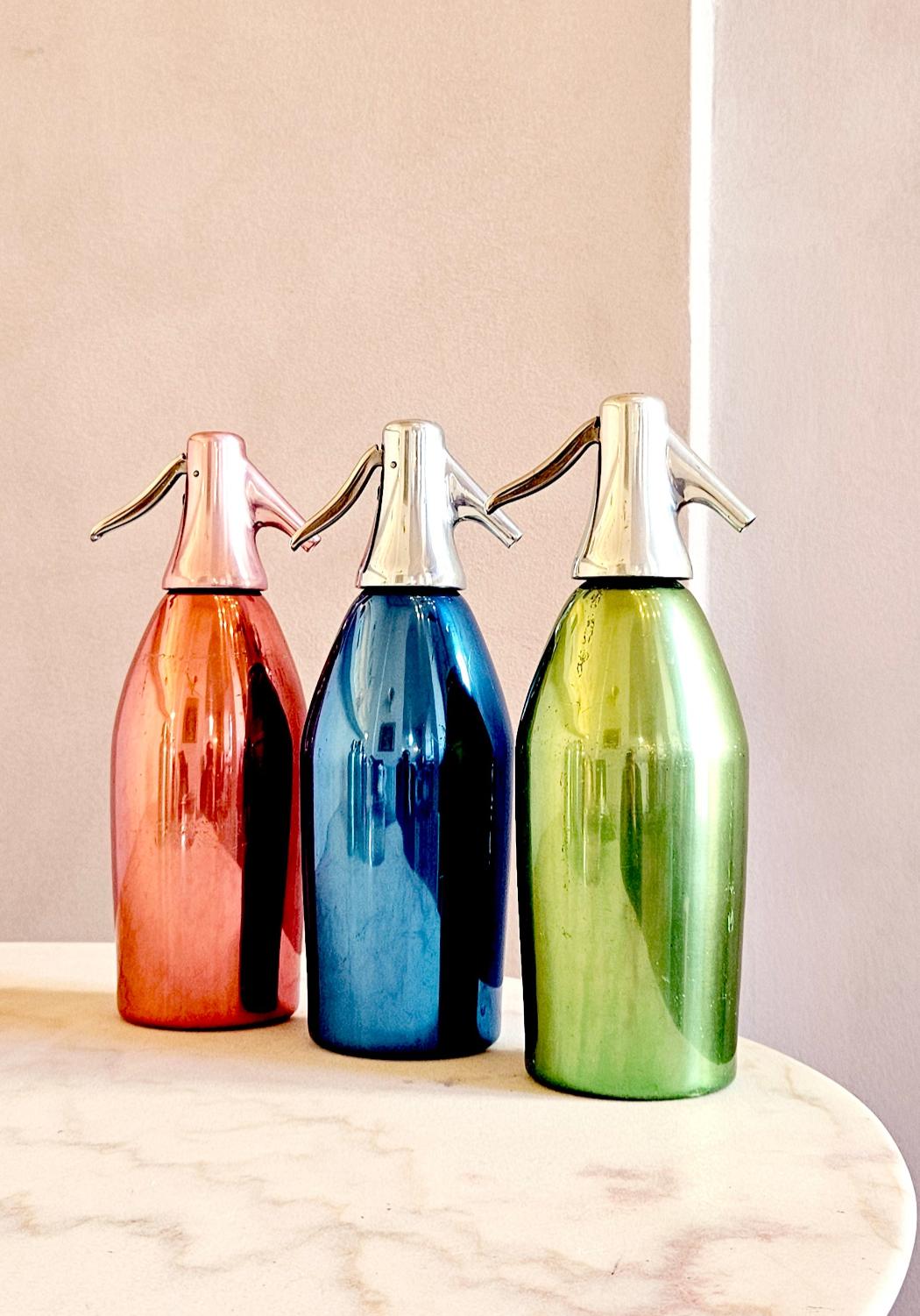 Set of 3 1955 Blue, Pink & Green Italian Metal Soda Fountains For Sale 1