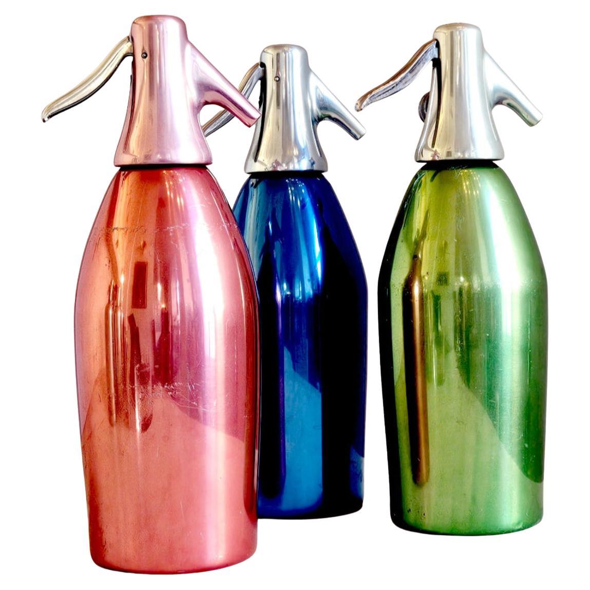 Set of 3 1955 Blue, Pink & Green Italian Metal Soda Fountains For Sale