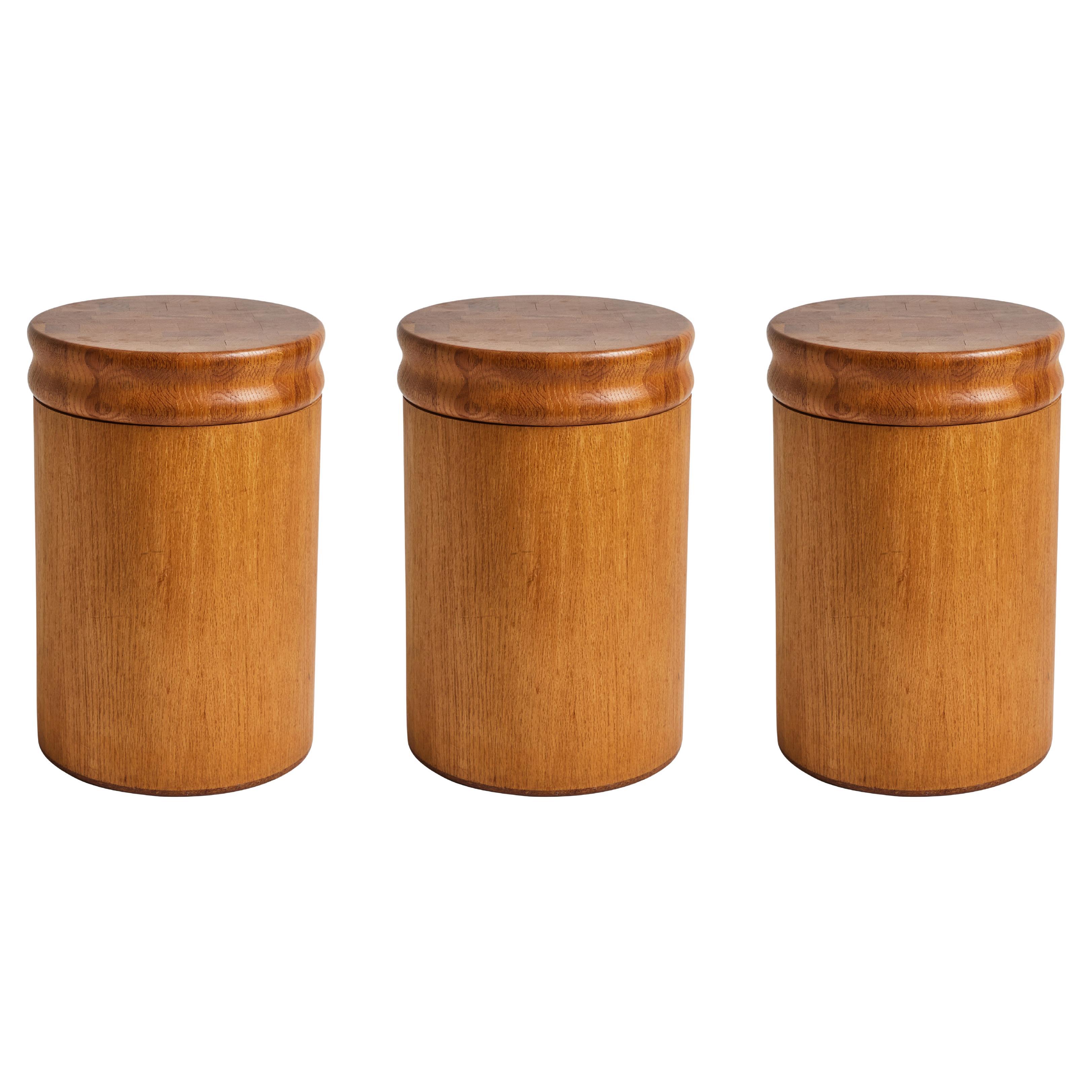 Set of 3 1960s California Handcrafted Wood Storage Side Tables
