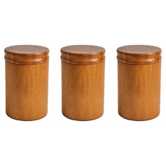 Set of 3 1960s California Handcrafted Wood Storage Side Tables