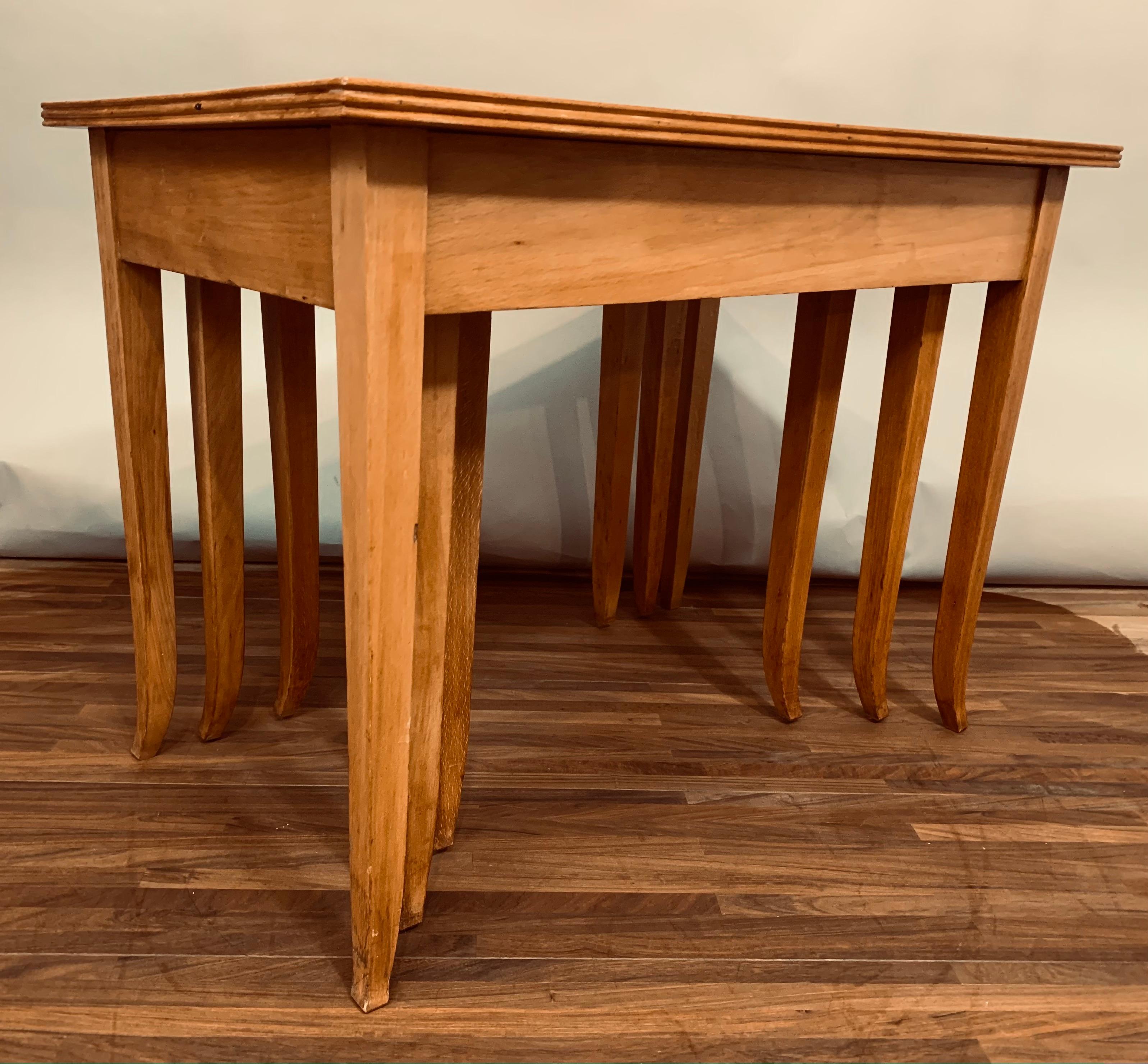20th Century Set of 3 1960s English Stackable Teak with Ribbed Edge Border Nest of Tables For Sale