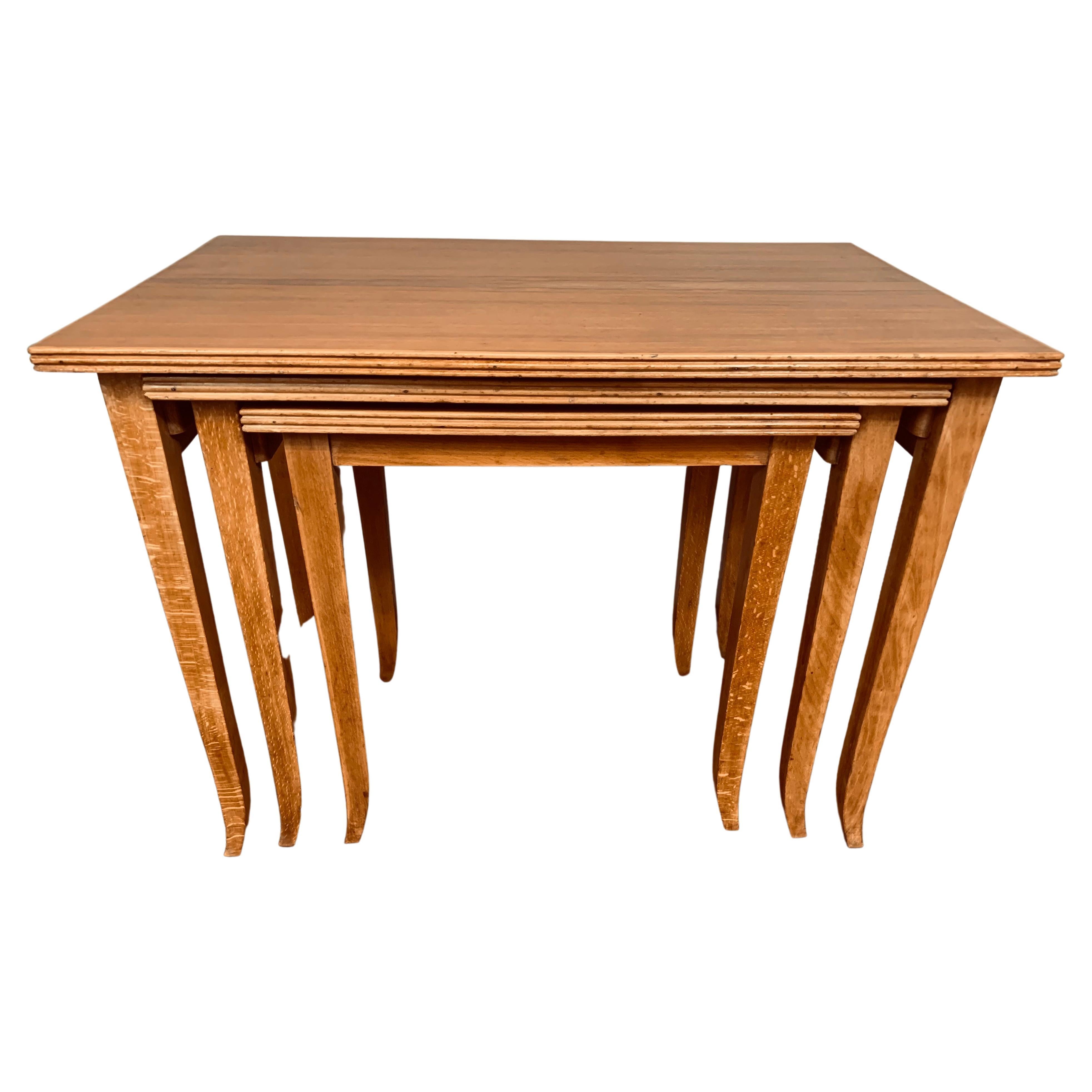 Set of 3 1960s English Stackable Teak with Ribbed Edge Border Nest of Tables For Sale