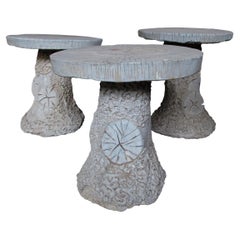 Set of 3 1960s French Tree Bark Faux Bois Hand-Crafted Cement Side Tables