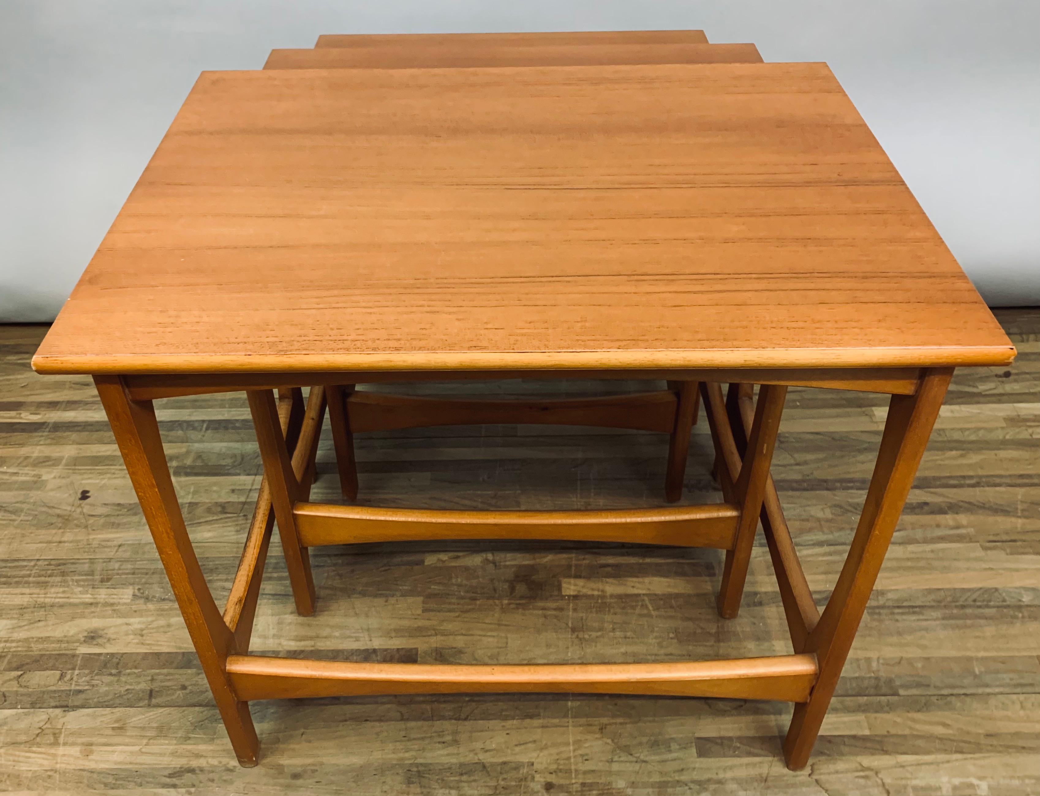 Set of 3 1960s Mid-Century Vintage English Stackable Teak Nest of Tables 3