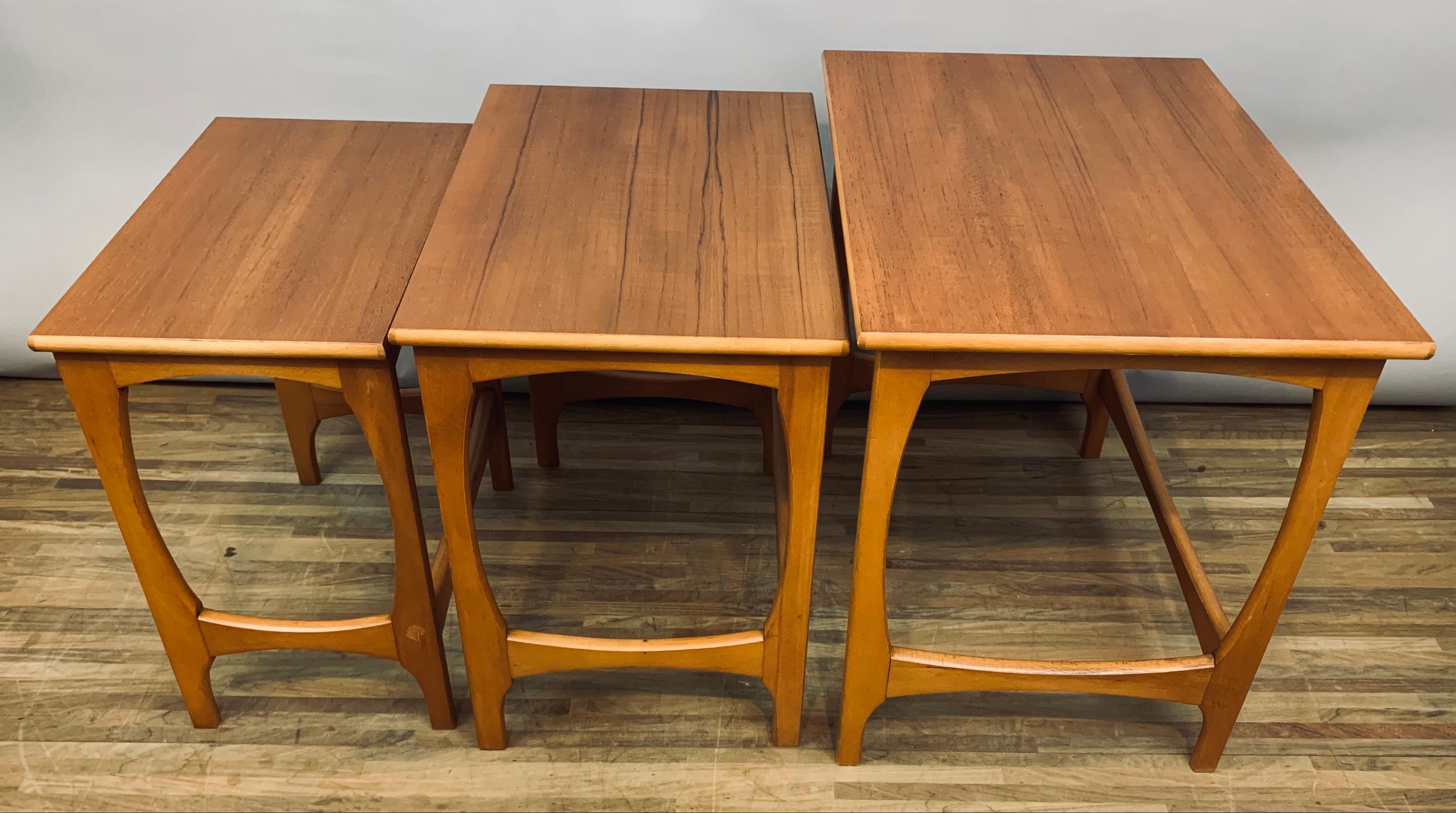Set of 3 1960s Mid-Century Vintage English Stackable Teak Nest of Tables 6