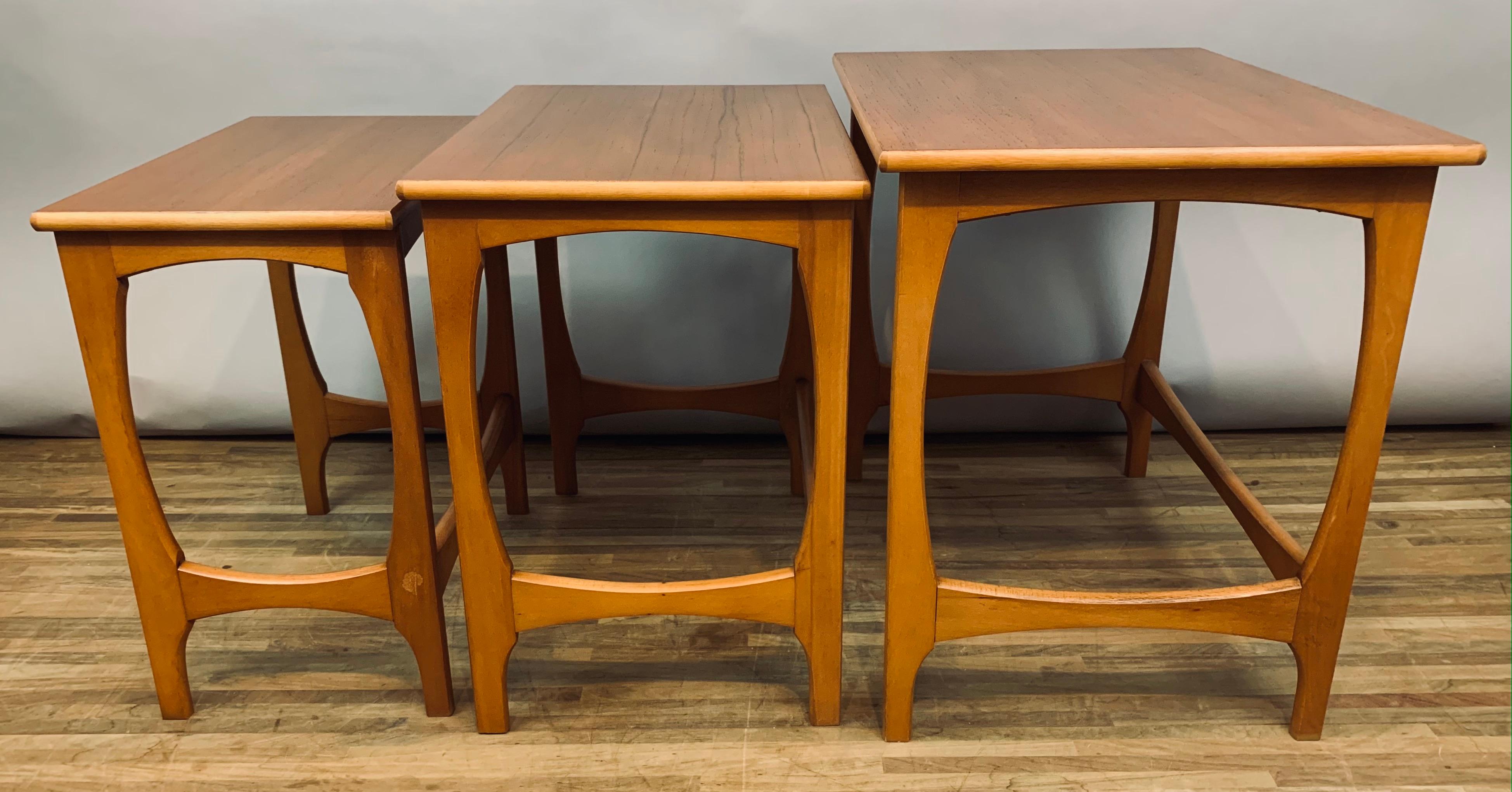 Set of 3 1960s Mid-Century Vintage English Stackable Teak Nest of Tables 7
