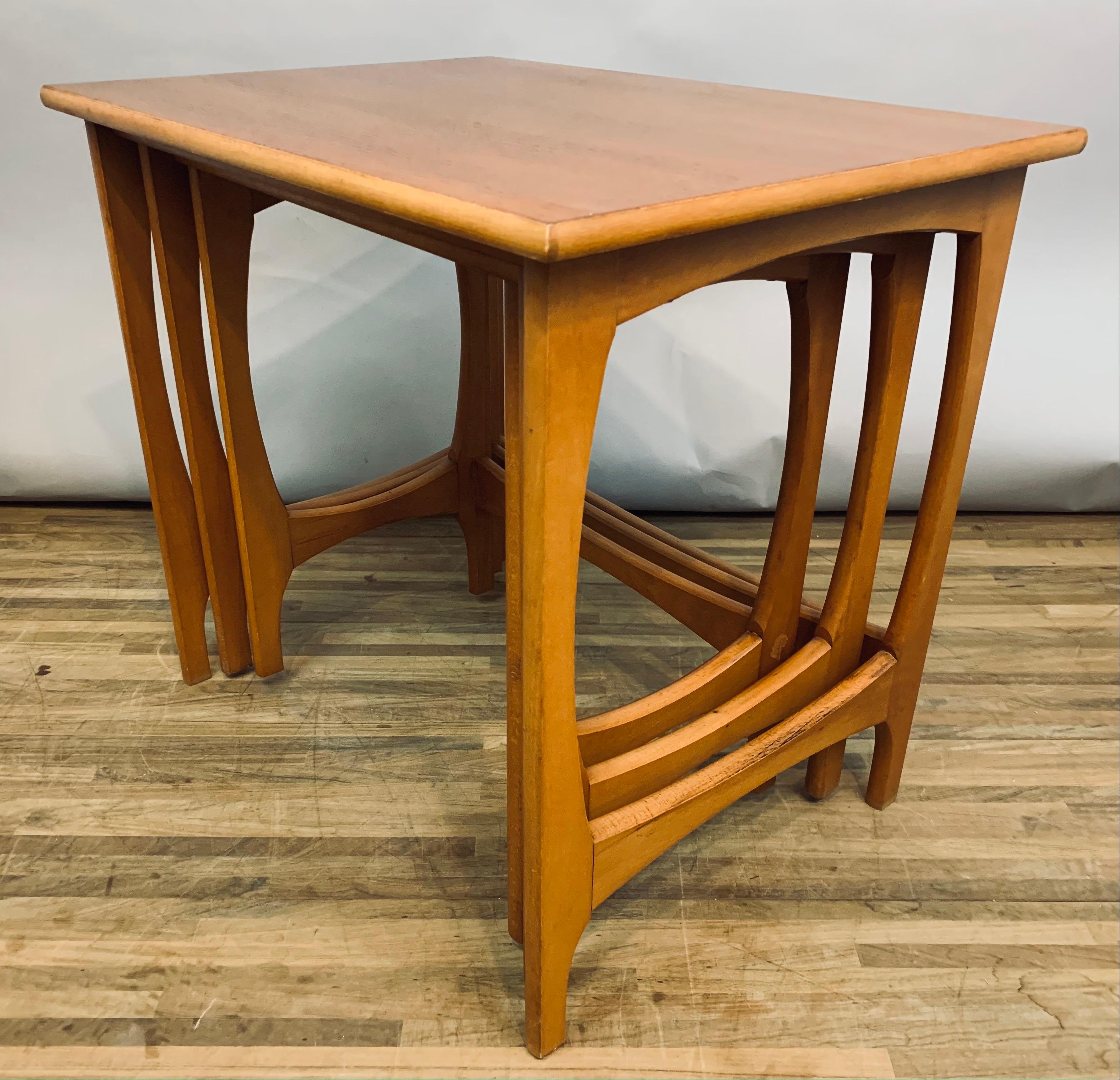 Set of 3 1960s Mid-Century Vintage English Stackable Teak Nest of Tables 8